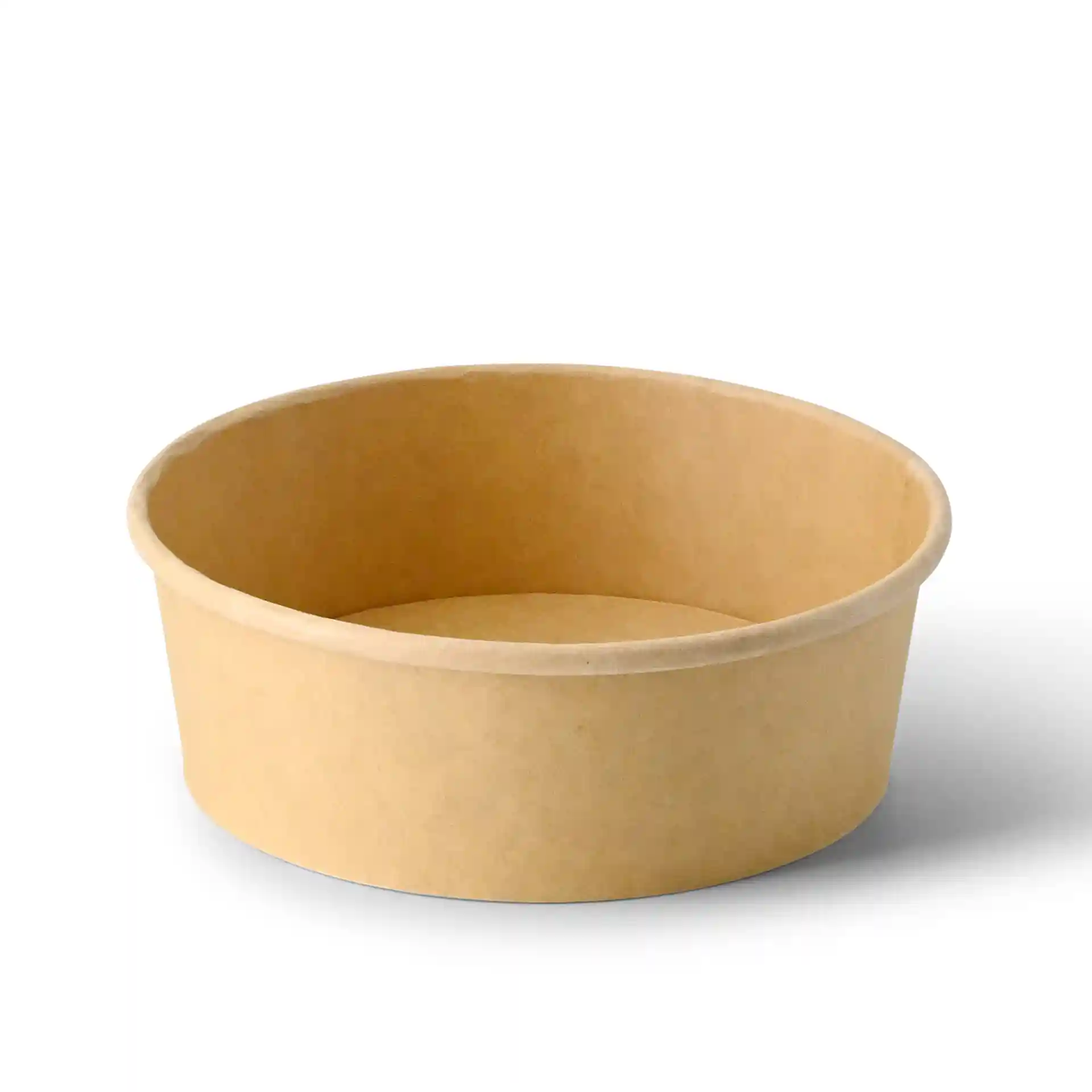 Brown round cardboard bowl with a height of 51 mm and a diameter of 150 mm.