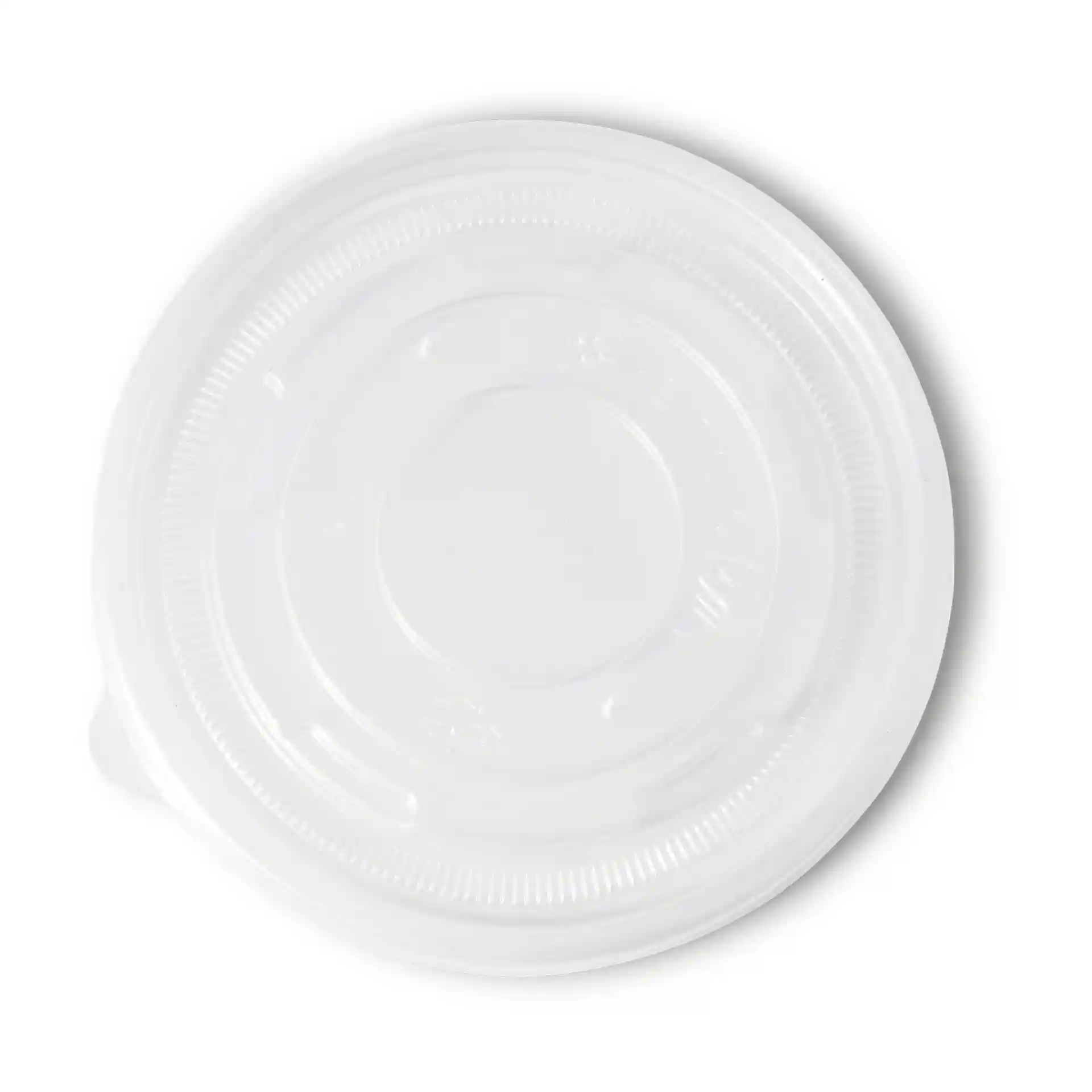 Transparenter runder flacher Deckel mit einem Durchmesser von 115 mm, geeignet für universelle Becher.