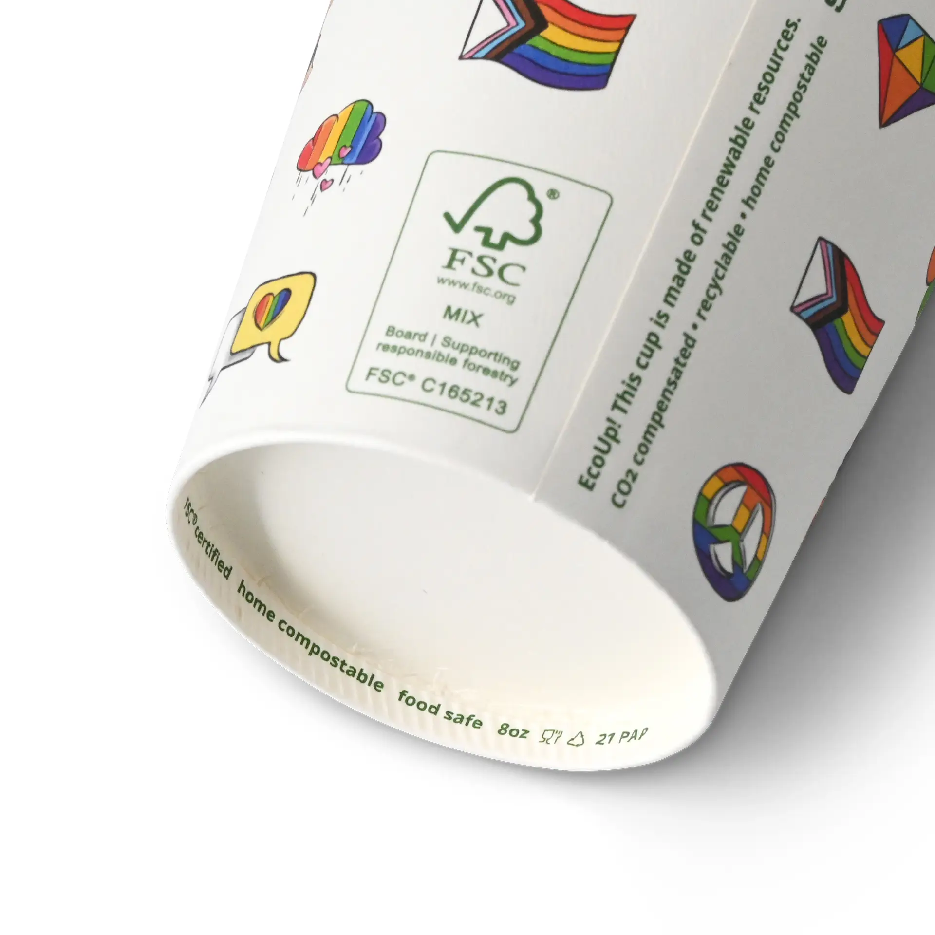 8 oz Paper cup printed with "Pride", Ø 80 mm, white