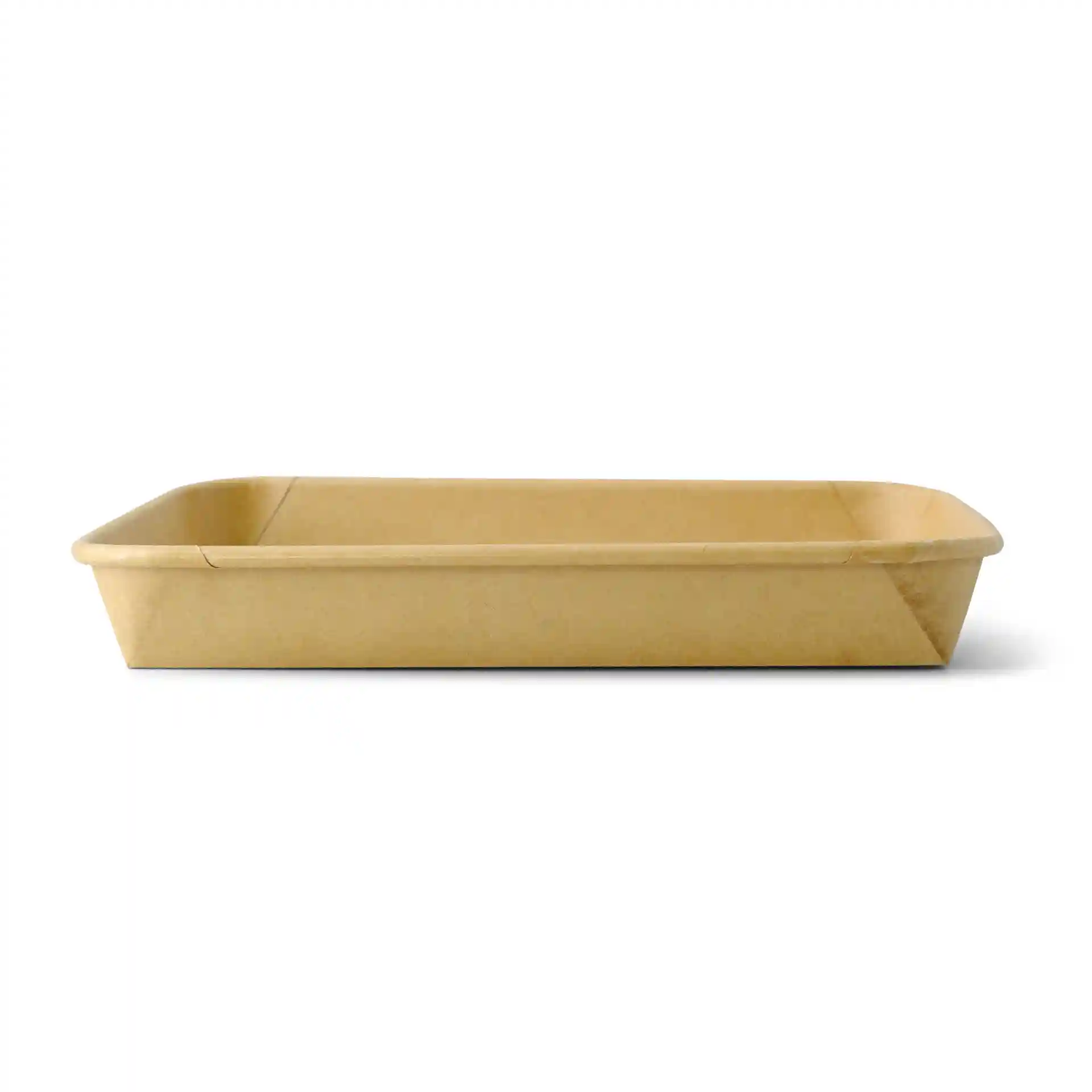 Brown sushi box with a rectangular shape, measuring 18.5 x 13 x 2.5 cm, with a PE-coated surface.
