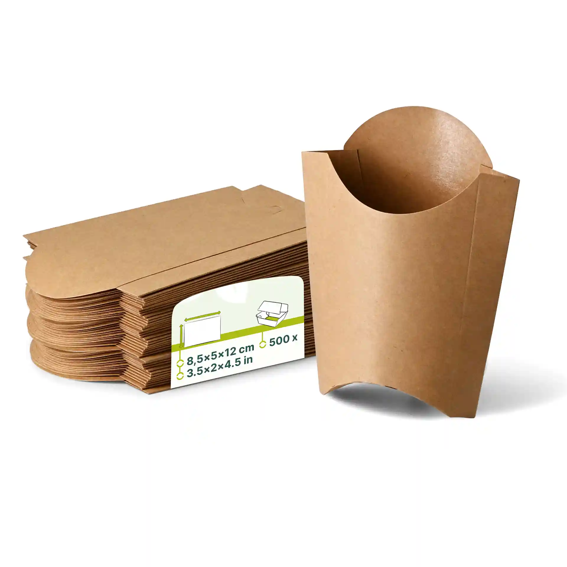 Braune Pappchips-Schaufeln, 8,5 x 5 x 12 cm, mit mehreren flachen Teilen gestapelt und einem aufrecht.