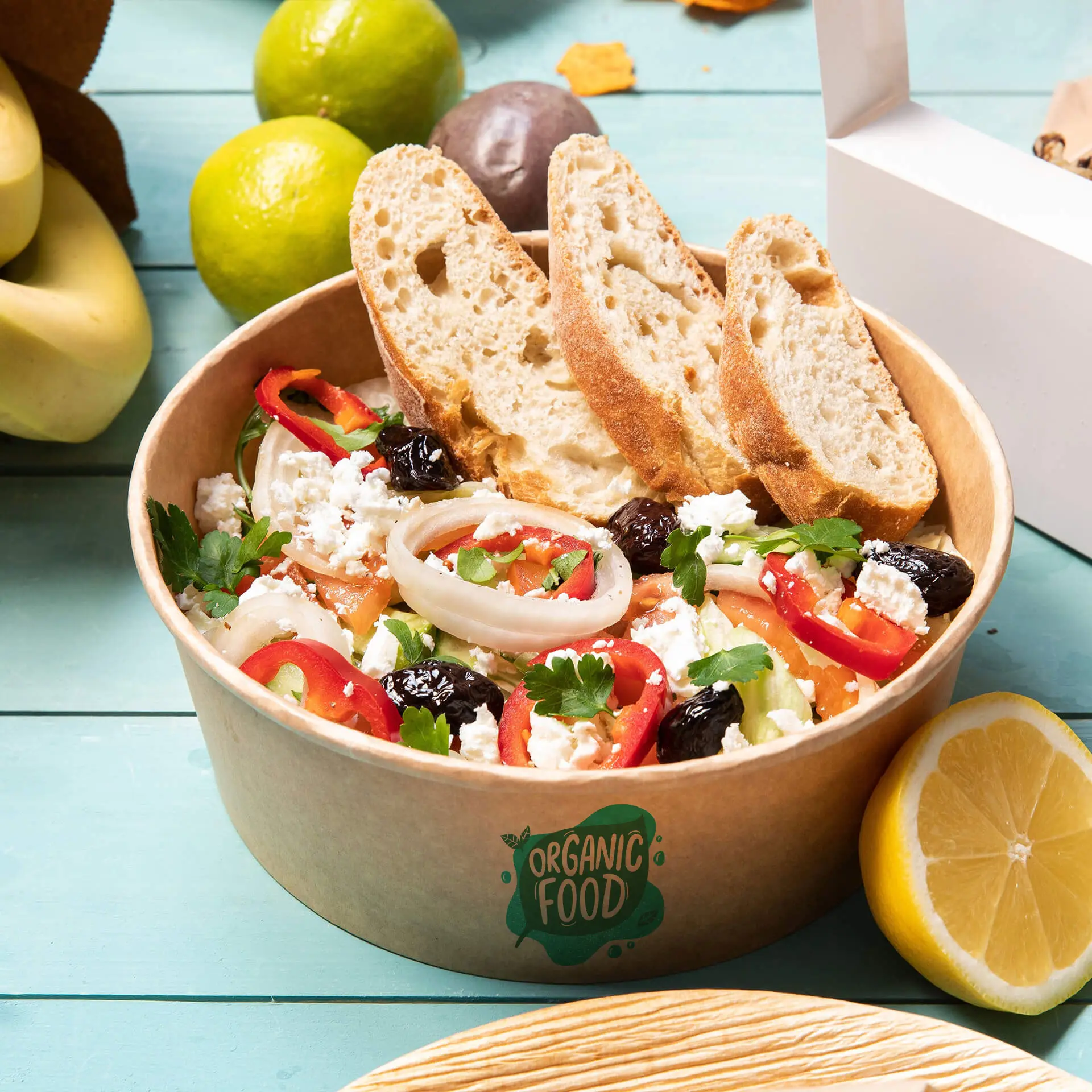 Custom salad bowls / Printed bowls, 1000 ml, Ø 185 mm, brown, PE-coated