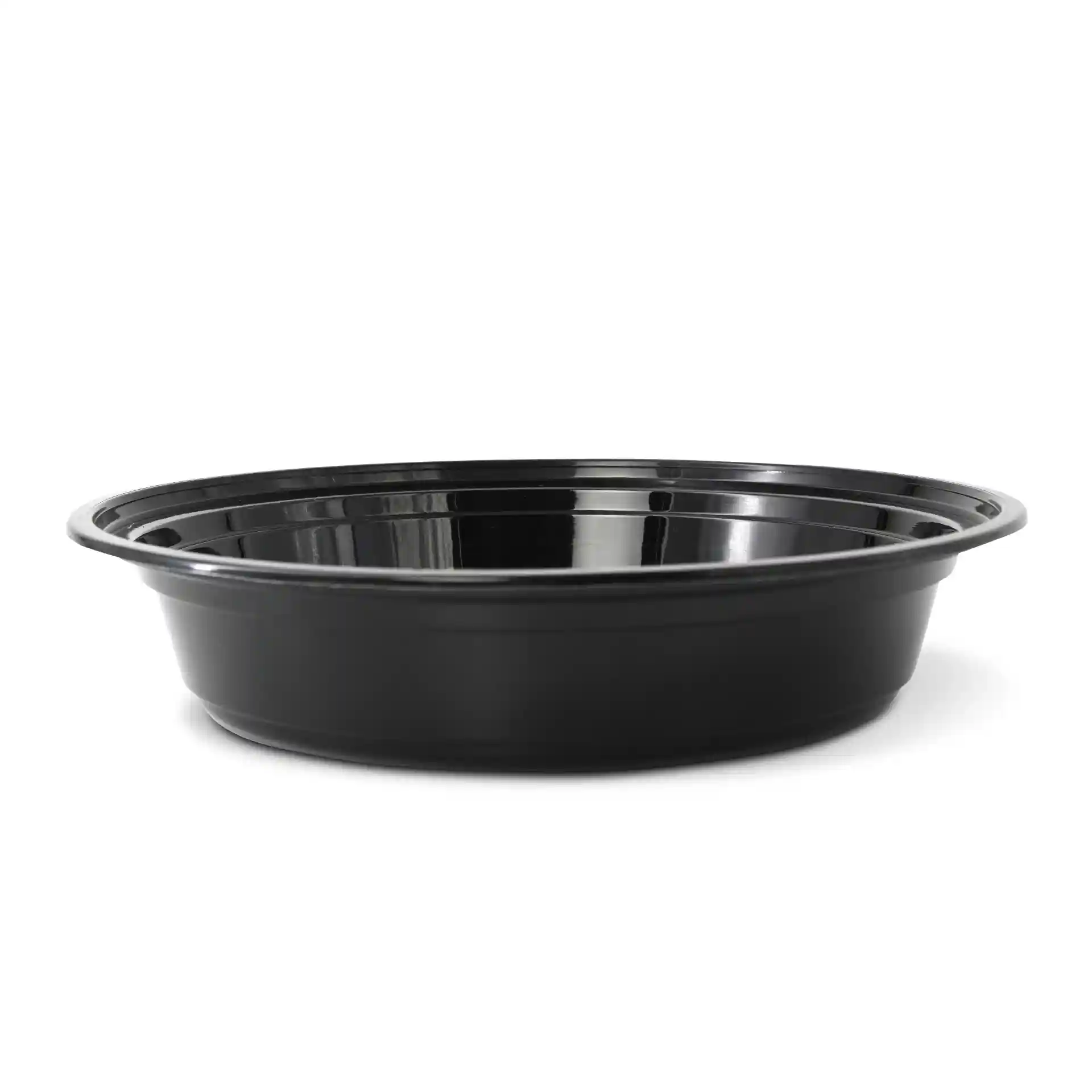 Runde schwarze wiederverwendbare Platte aus Polypropylen, 1000 ml Kapazität, Durchmesser 212 mm, Höhe 44 mm.