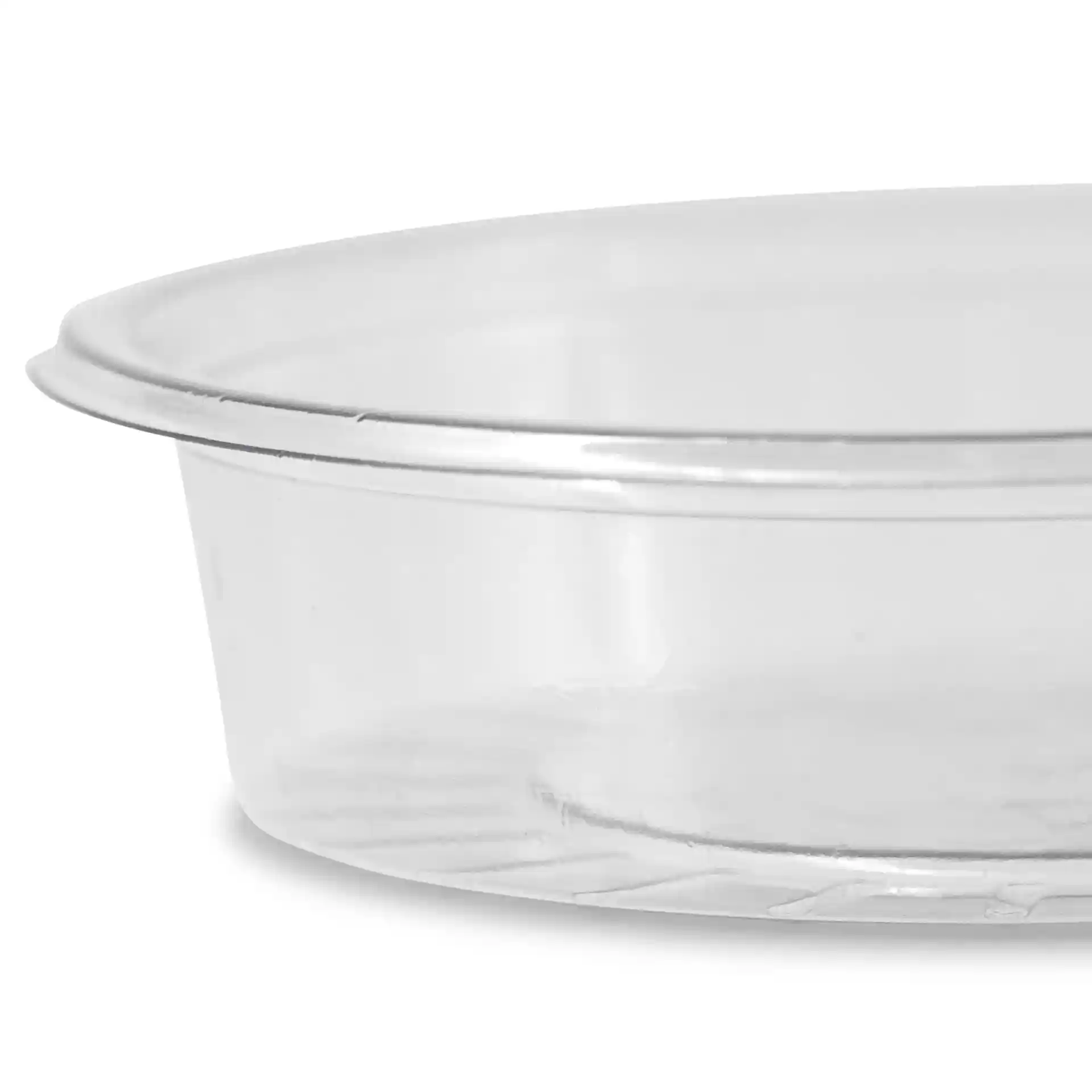 Clear round rPET sauce pot with a diameter of 75 mm and a height of 17 mm, shown from the side.