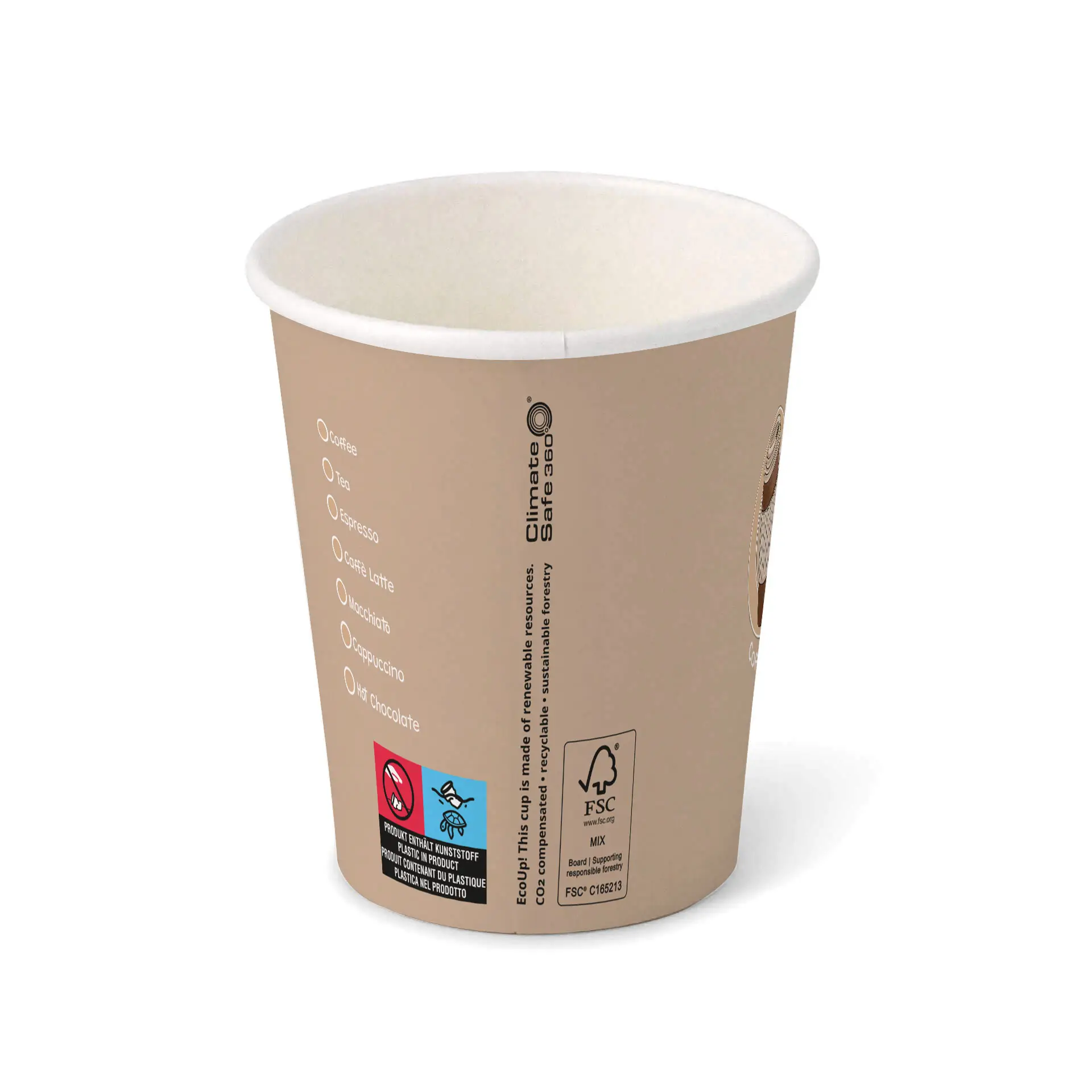 8 oz Paper cup printed with "Coffeebreak" (coated), Ø 80 mm, white