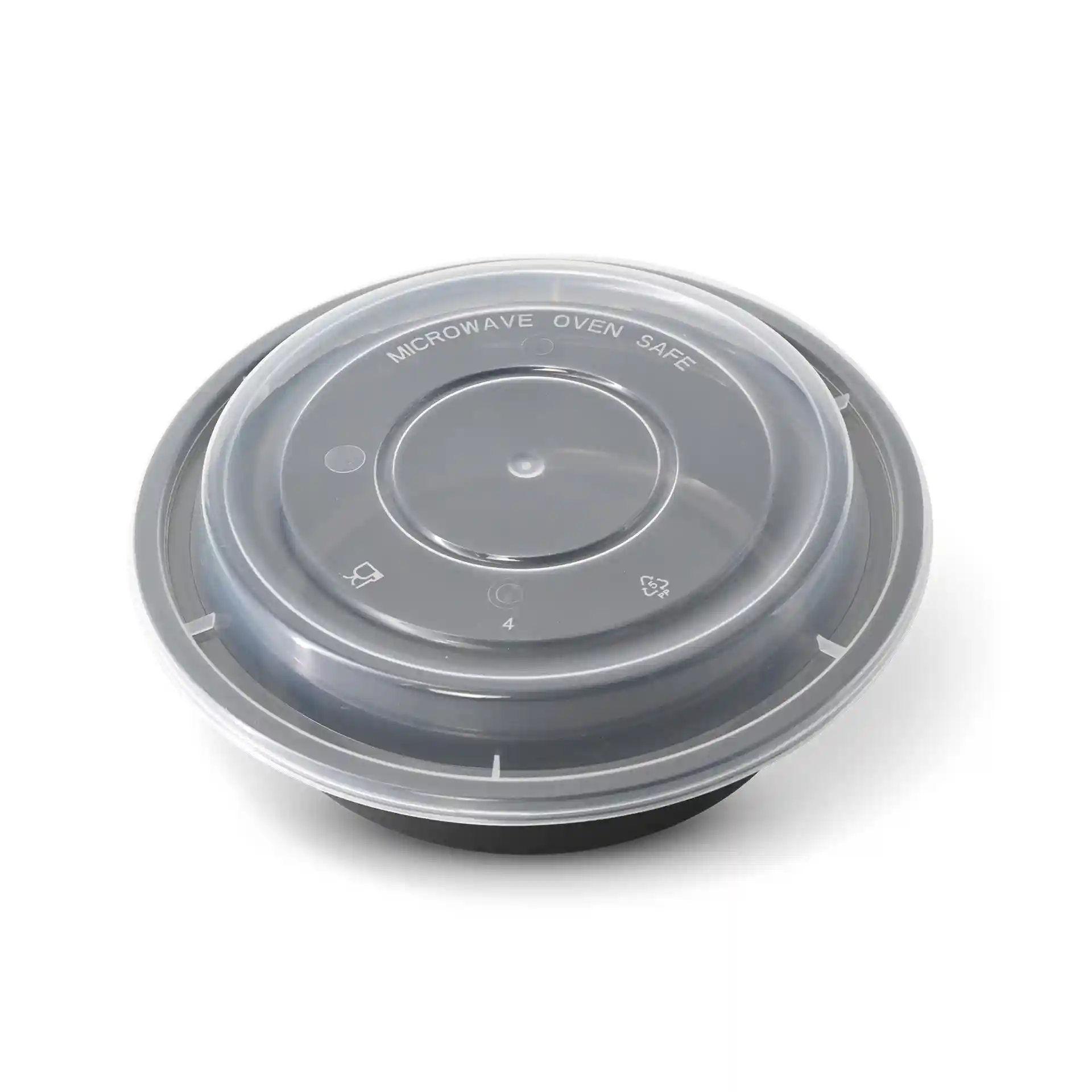 Transparenter runder wiederverwendbarer Deckel aus PP, mit einem Durchmesser von 160 mm und einer Höhe von 15,2 mm.