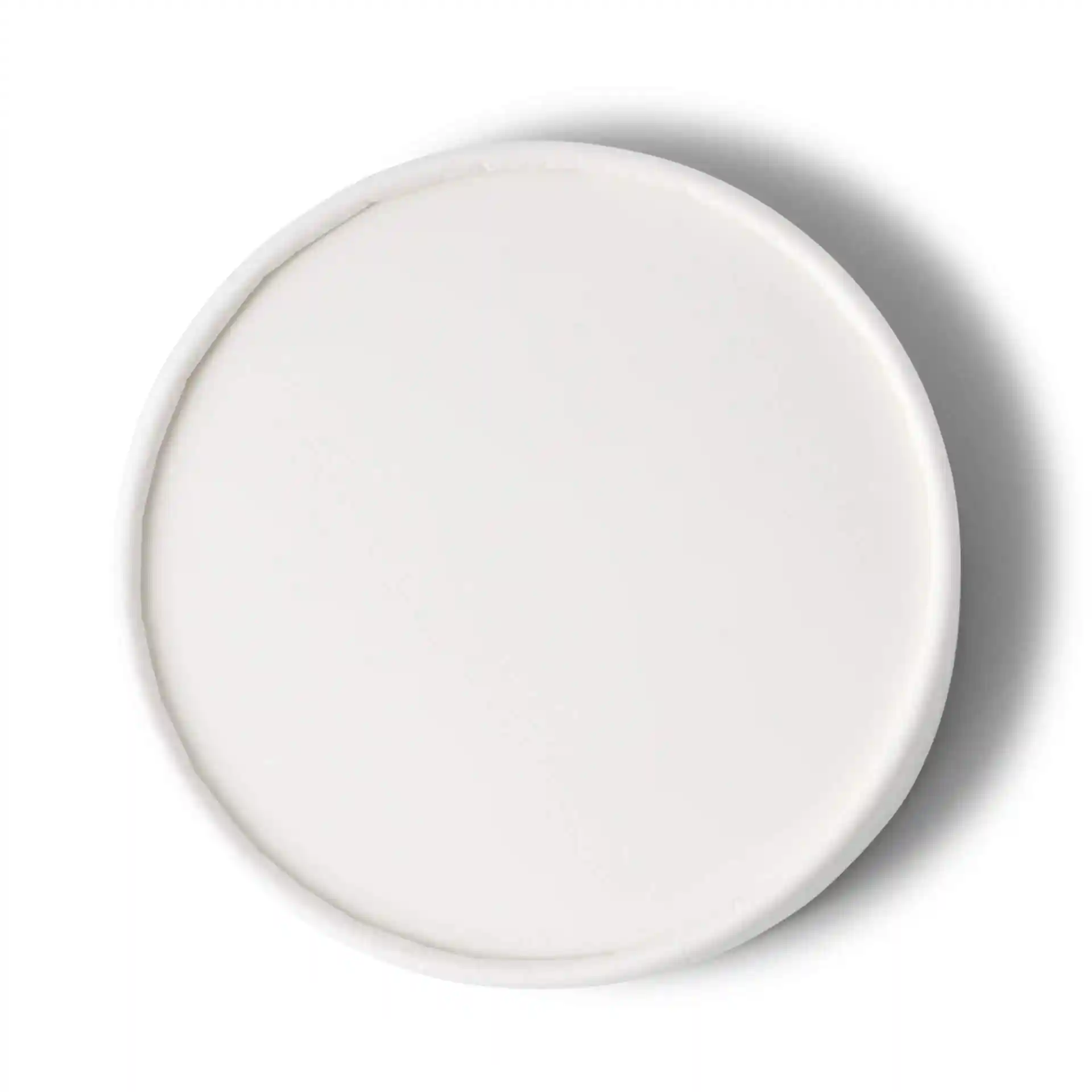Round white cardboard lid for ice cream tubs, measuring 93 mm in diameter and 14 mm in height.