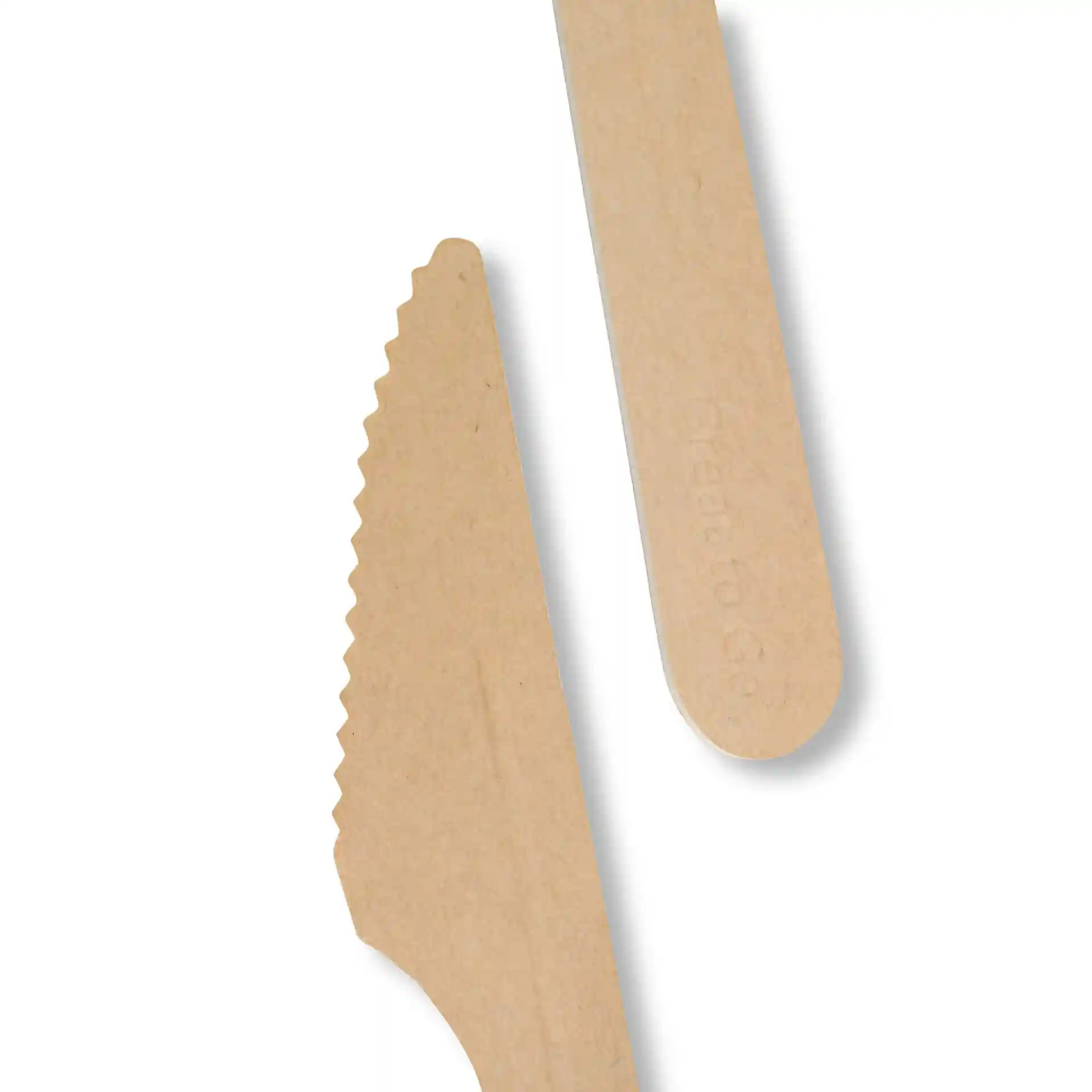 Image of two paper knives, one with a serrated edge and the other smooth, both in brown.