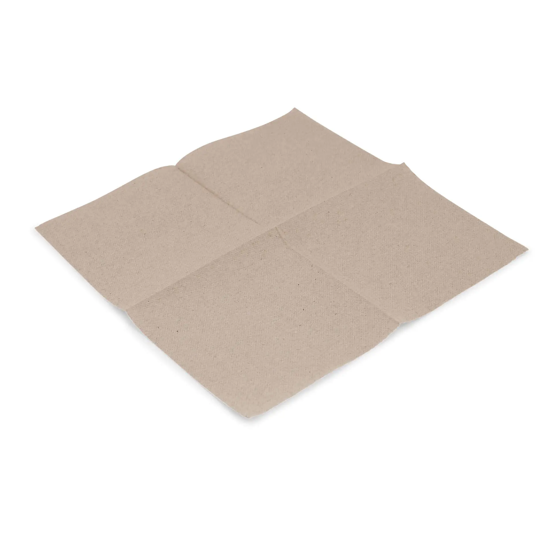 Quadratische, ungebleichte, 2-lagige Recycling-Papierserviette, 25 x 25 cm, gefaltet in Viertel.