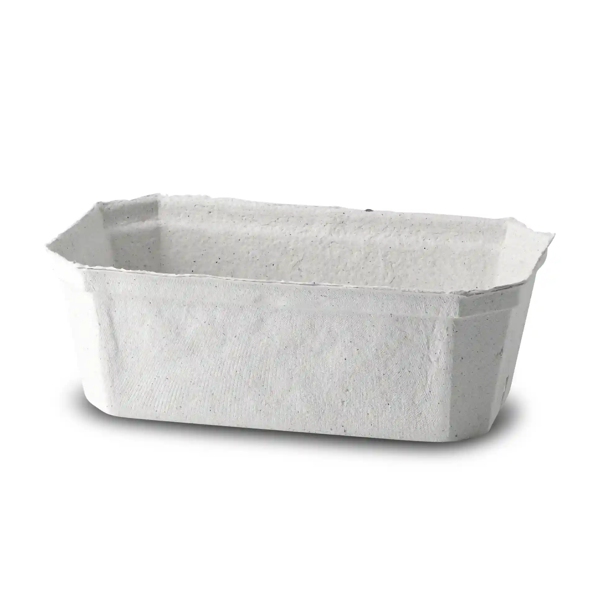 White wood pulp berry punnet with a rectangular shape, measuring 185 mm long, 115 mm wide, and 65 mm high.