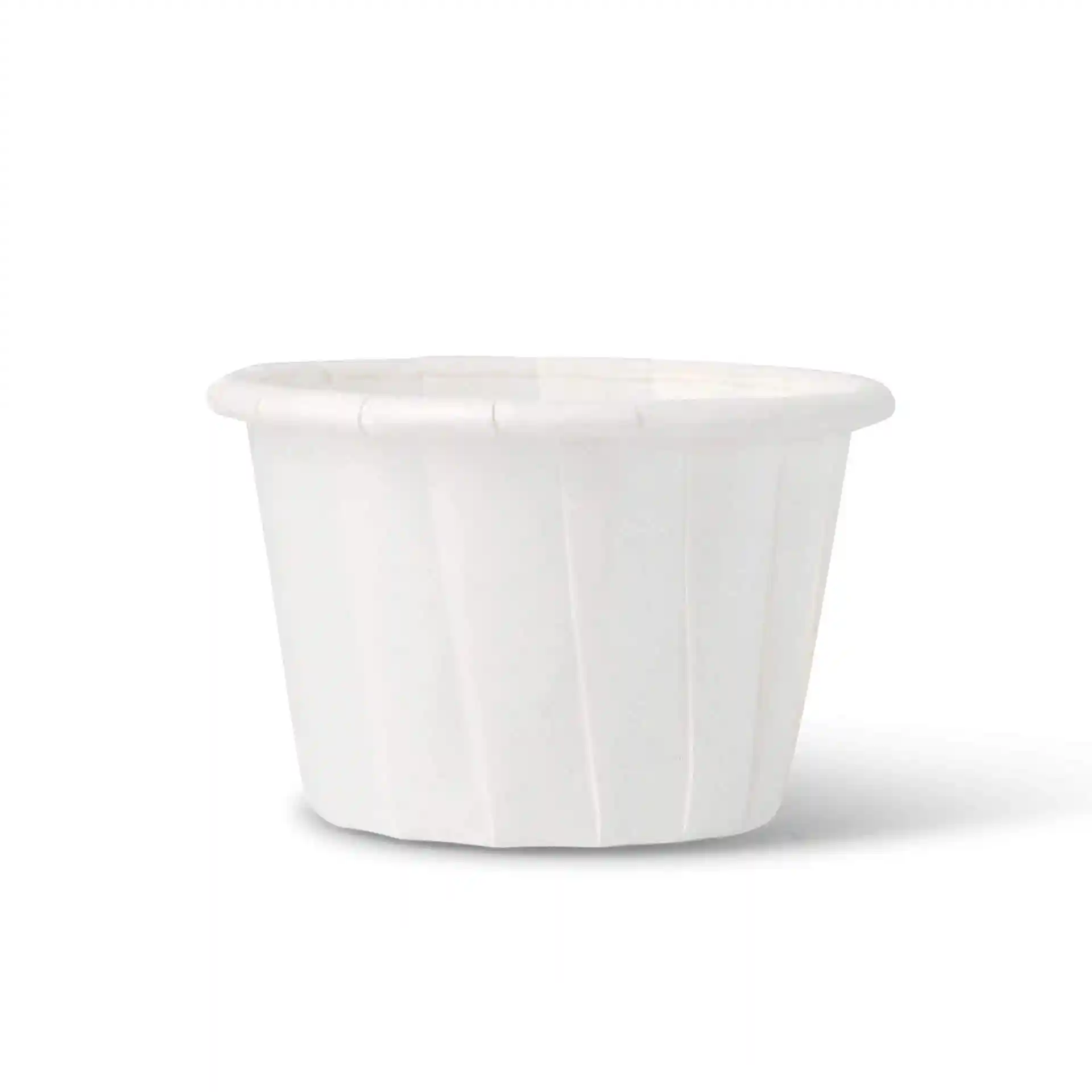 White paper cup with a height of 30 mm and a top diameter of 48 mm, holding 35 ml of liquid.