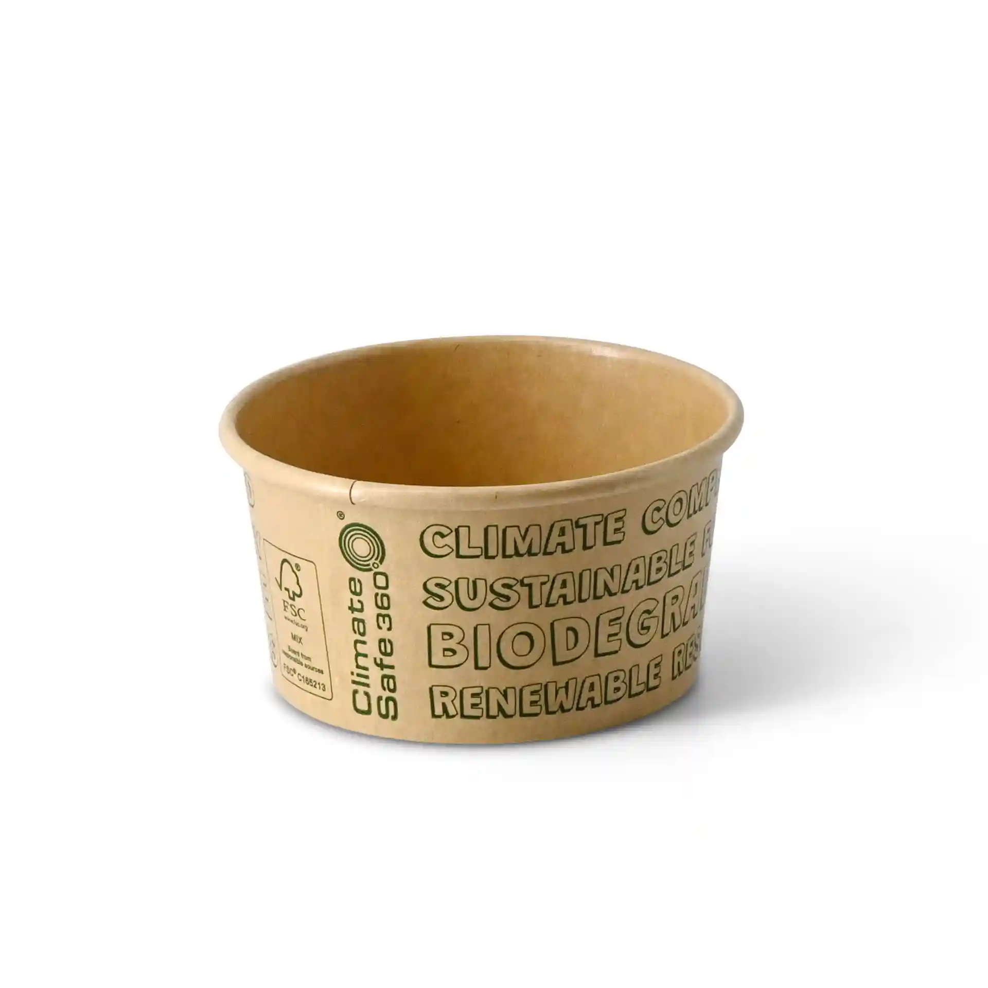 Brown paper ice cream cup, 6 oz capacity, round shape, 92 mm diameter, with no coating.