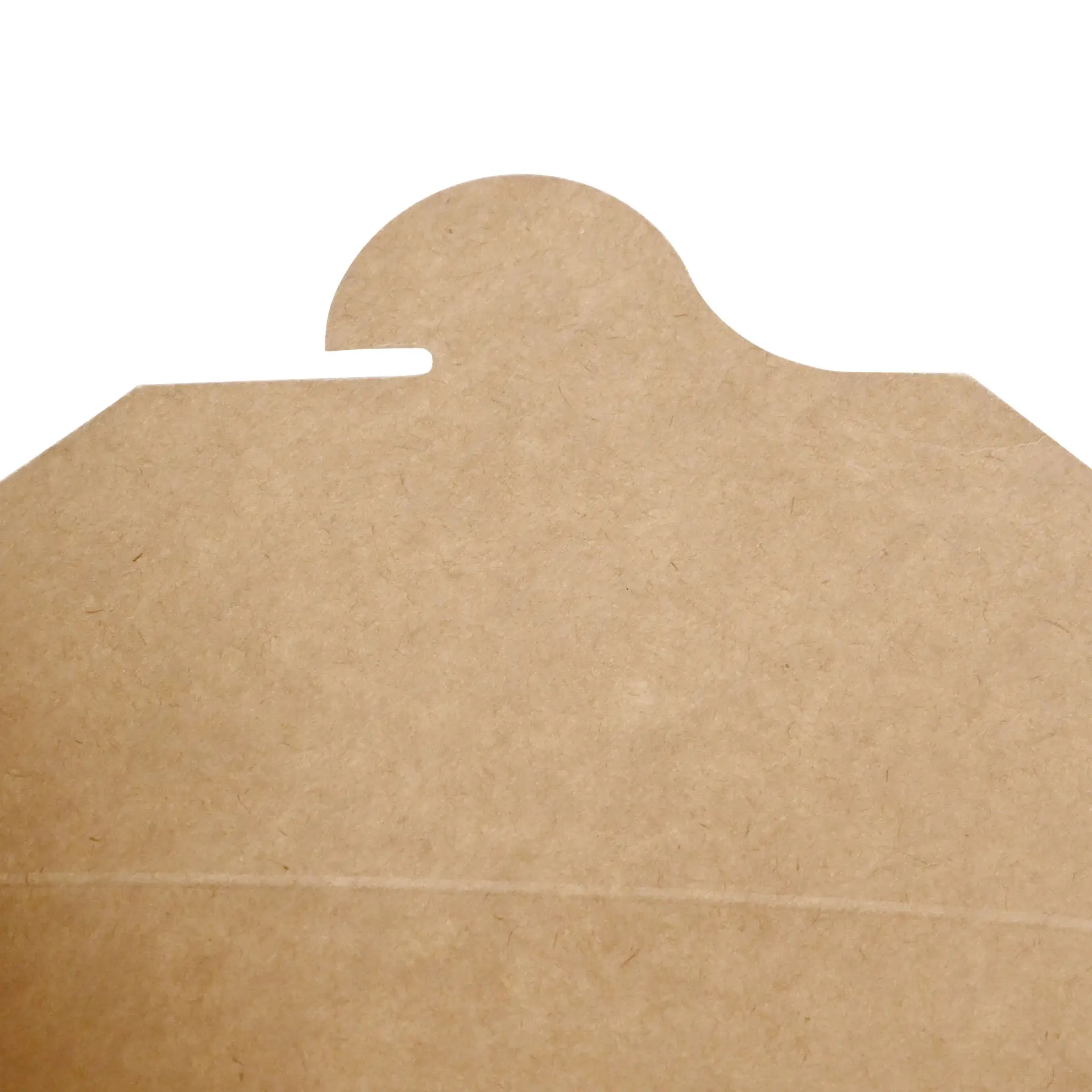 Brauner Papp-Behälter zum Mitnehmen mit runder Oberseite und Ausschnitt, geeignet für warme und kalte Speisen.