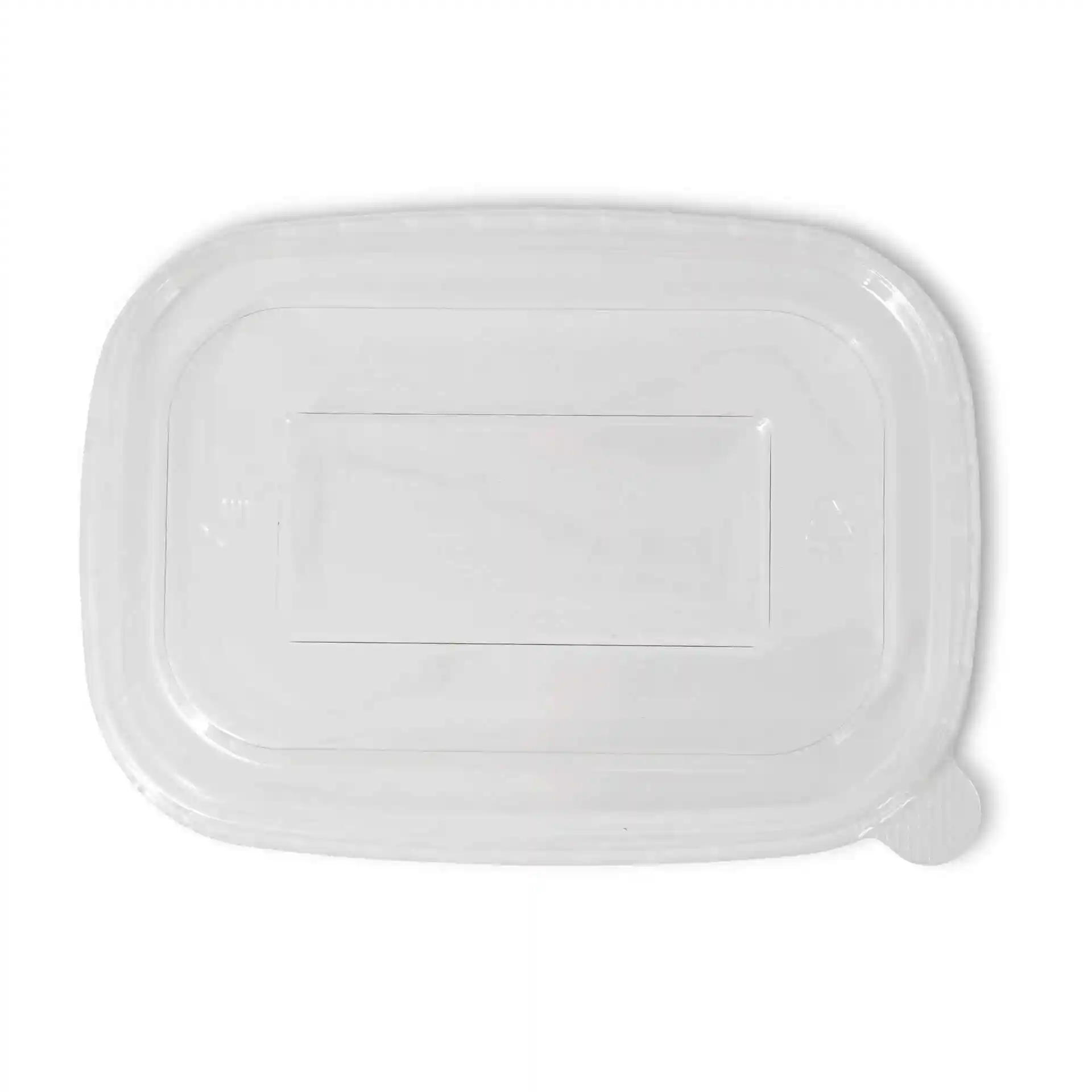 Transparent rectangular rPET lid measuring 17.5 x 12.5 cm with a height of 1 cm.