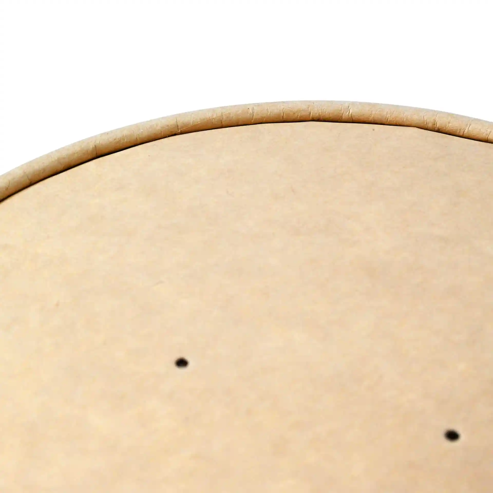 Round brown cardboard lid with a coated surface, featuring two small holes, diameter 185 mm.