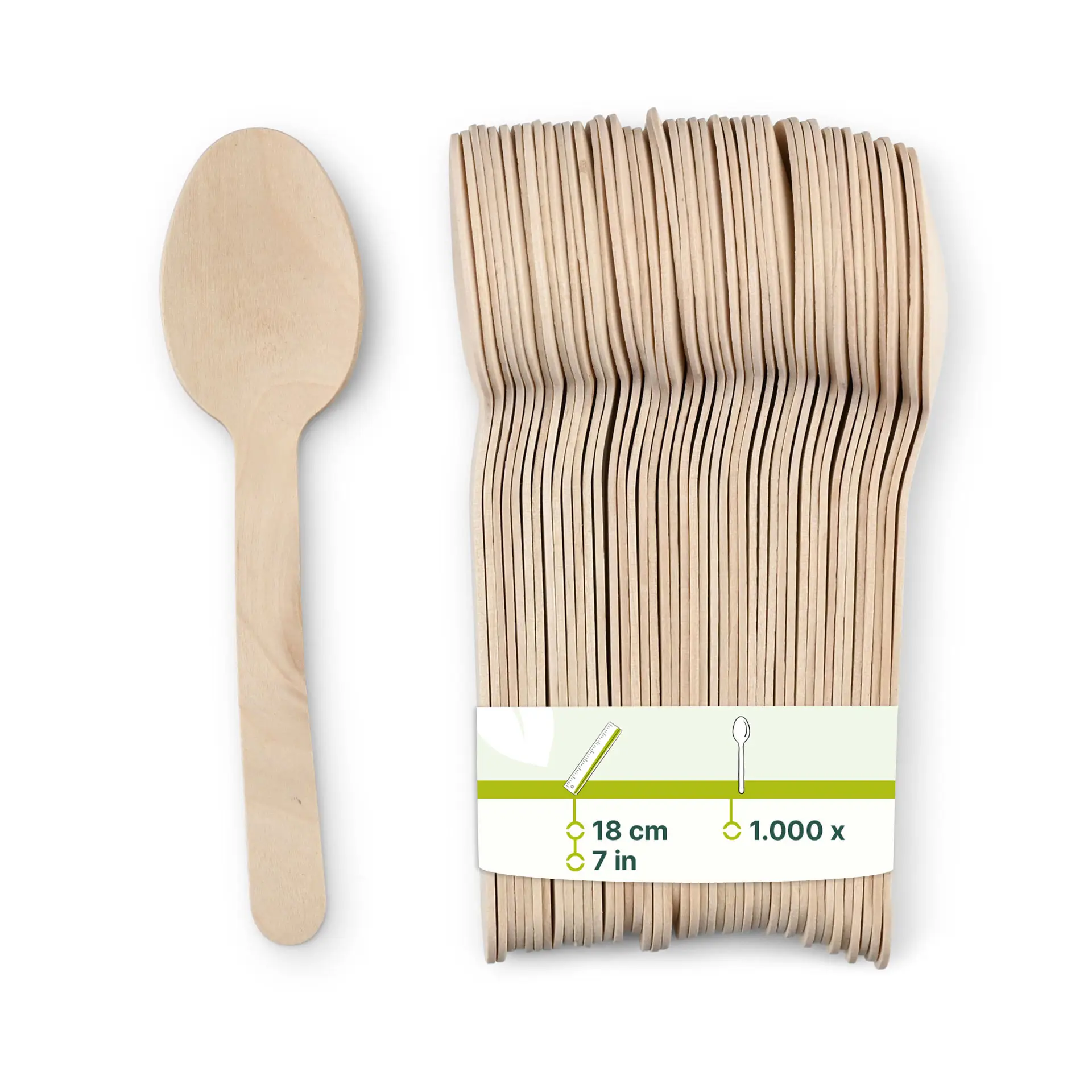 Wooden spoons in a pack, 18 cm long, made of brown wood with a bio-coated finish.