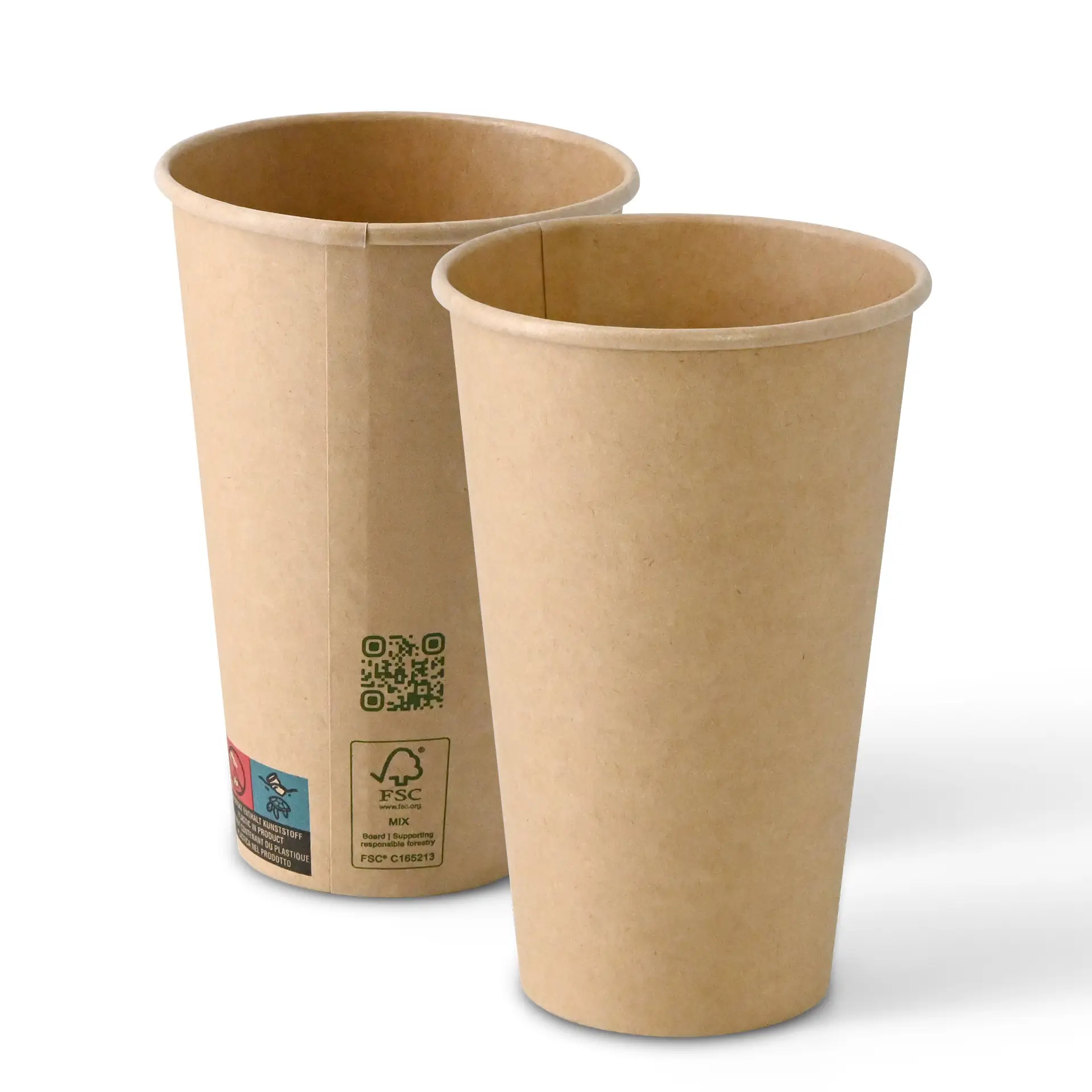 Brown paper cup with a single wall, 400 ml capacity, and a diameter of 90 mm, shown from two angles.
