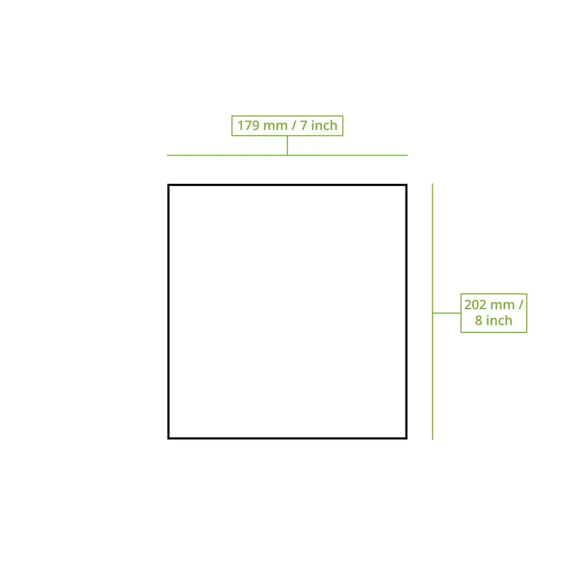 Schematic drawing of a square with dimensions 179 mm and 202 mm marked on the sides.