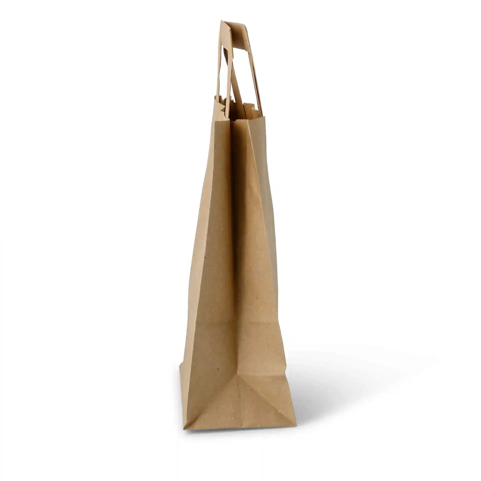 Brown paper carrier bag with a flat base and handles, measuring 18 x 8 x 22 cm.