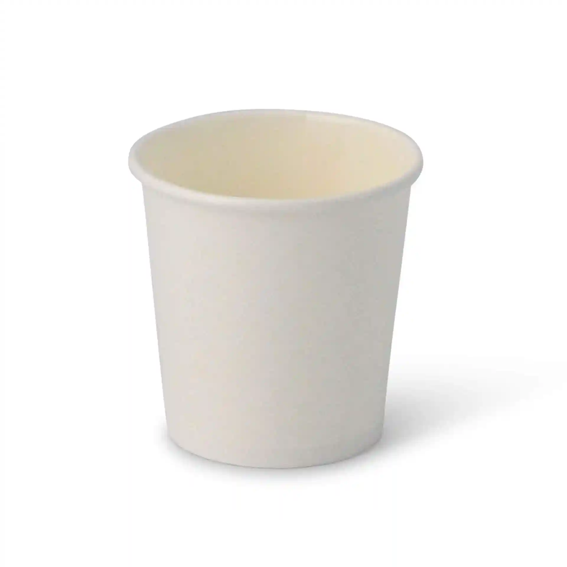 White round paper cup with a height of 60 mm and a top diameter of 62 mm, made of coated cardboard.
