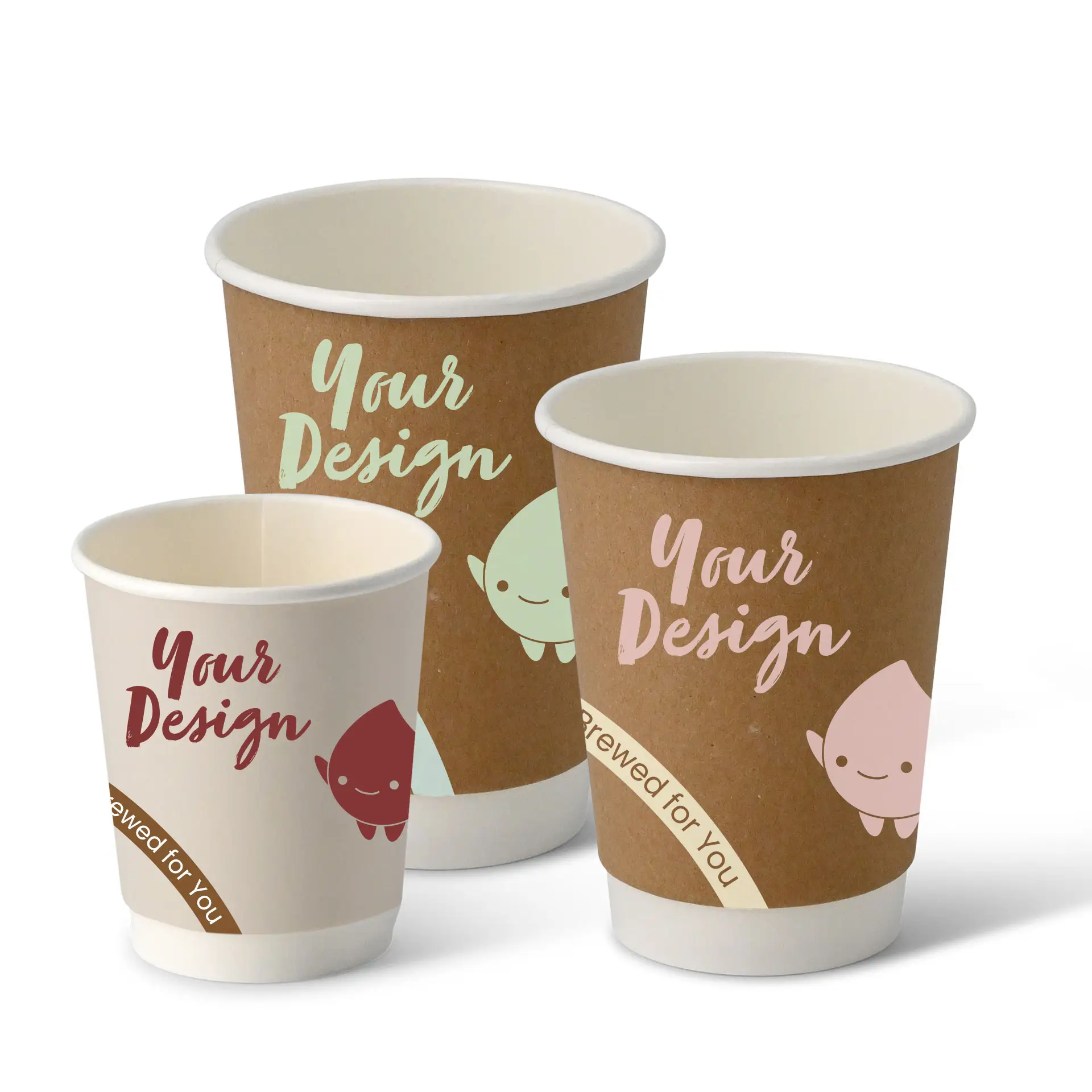 Custom Printed Paper Cups (Double-Walled) 400 ml / 16 oz, double-walled, brown / white, matt, PLA coating Custom Printed Paper Cups (Double-Walled) 400 ml / 16 oz, double-walled, brown / white, matt, PLA coating