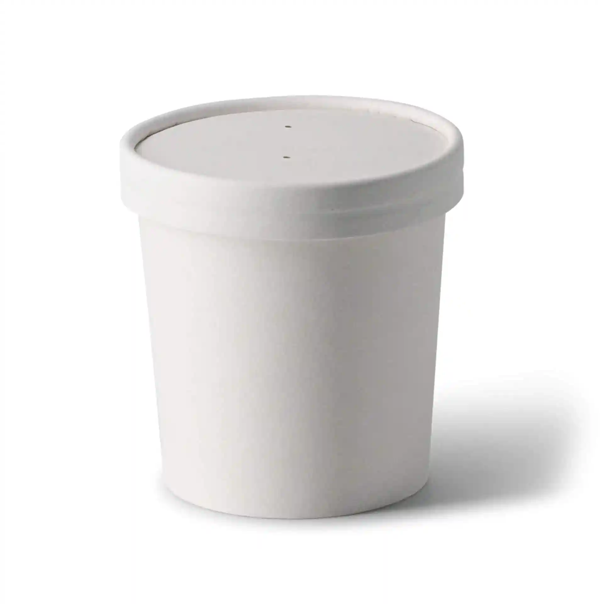 White round paperboard soup container with a lid, 12 oz capacity, diameter 90 mm, height 90 mm.