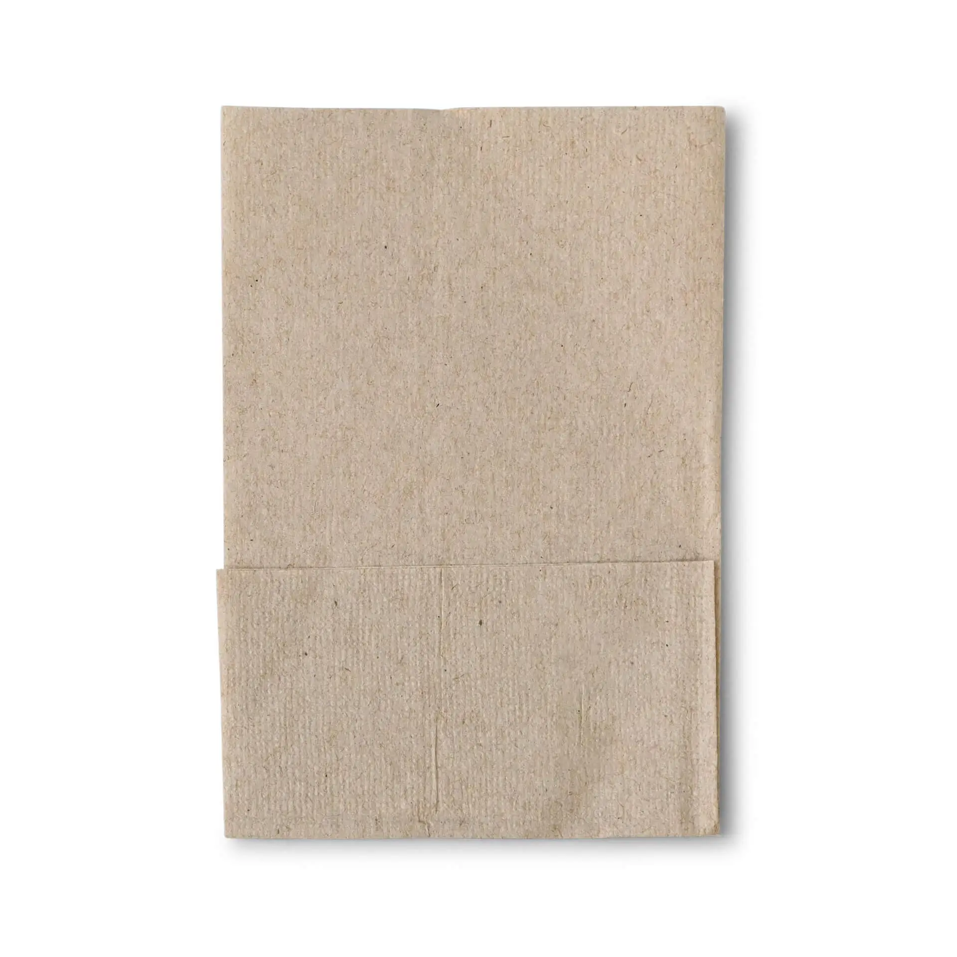 Rectangular unbleached napkin made of rPaper, measuring 12 x 8.5 cm, with a symbol indicating recycled material.