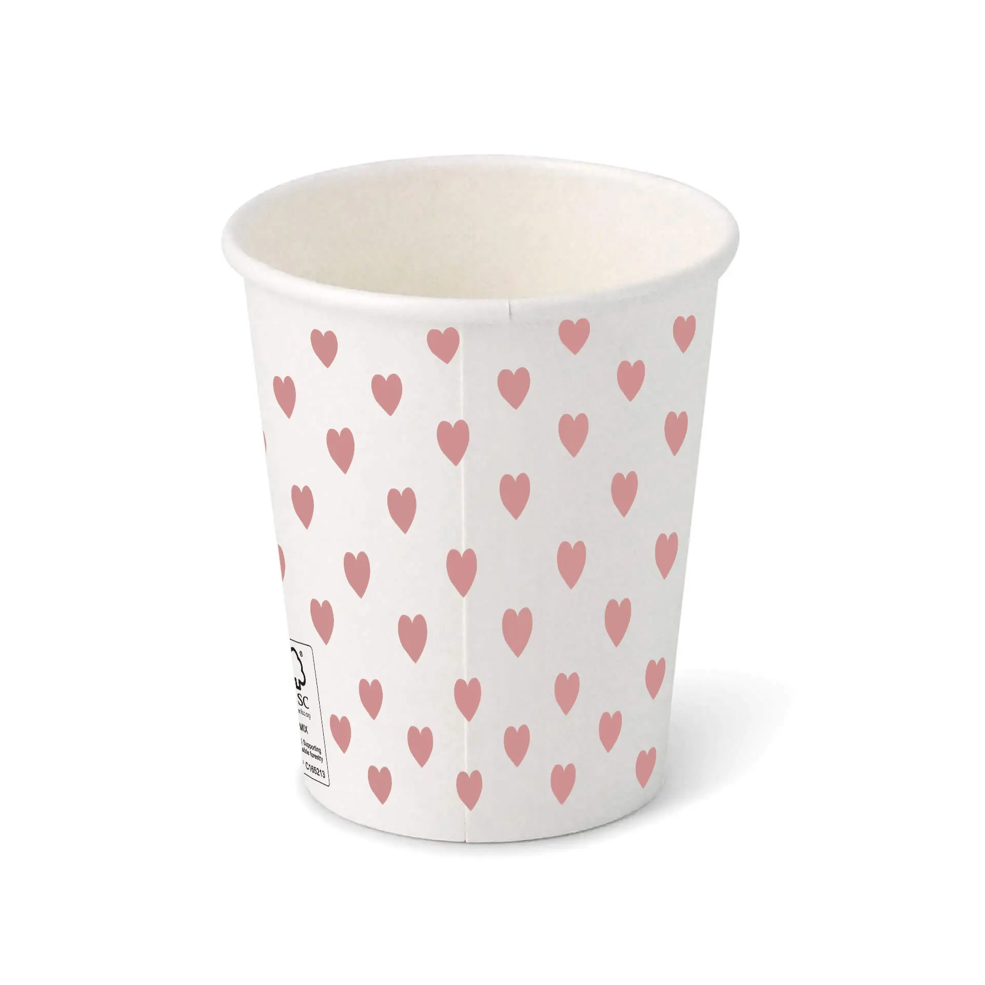 Pappbecher bedruckt "Hearts" (beschichtet) 200 ml / 8 oz, Ø 80 mm, weiß
