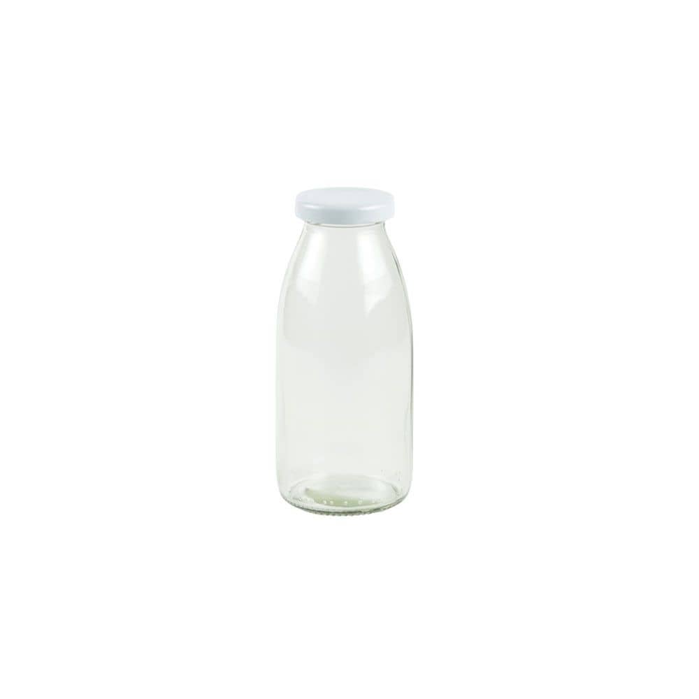 Saft-Flaschen 250 ml, klar, Deckel weiß