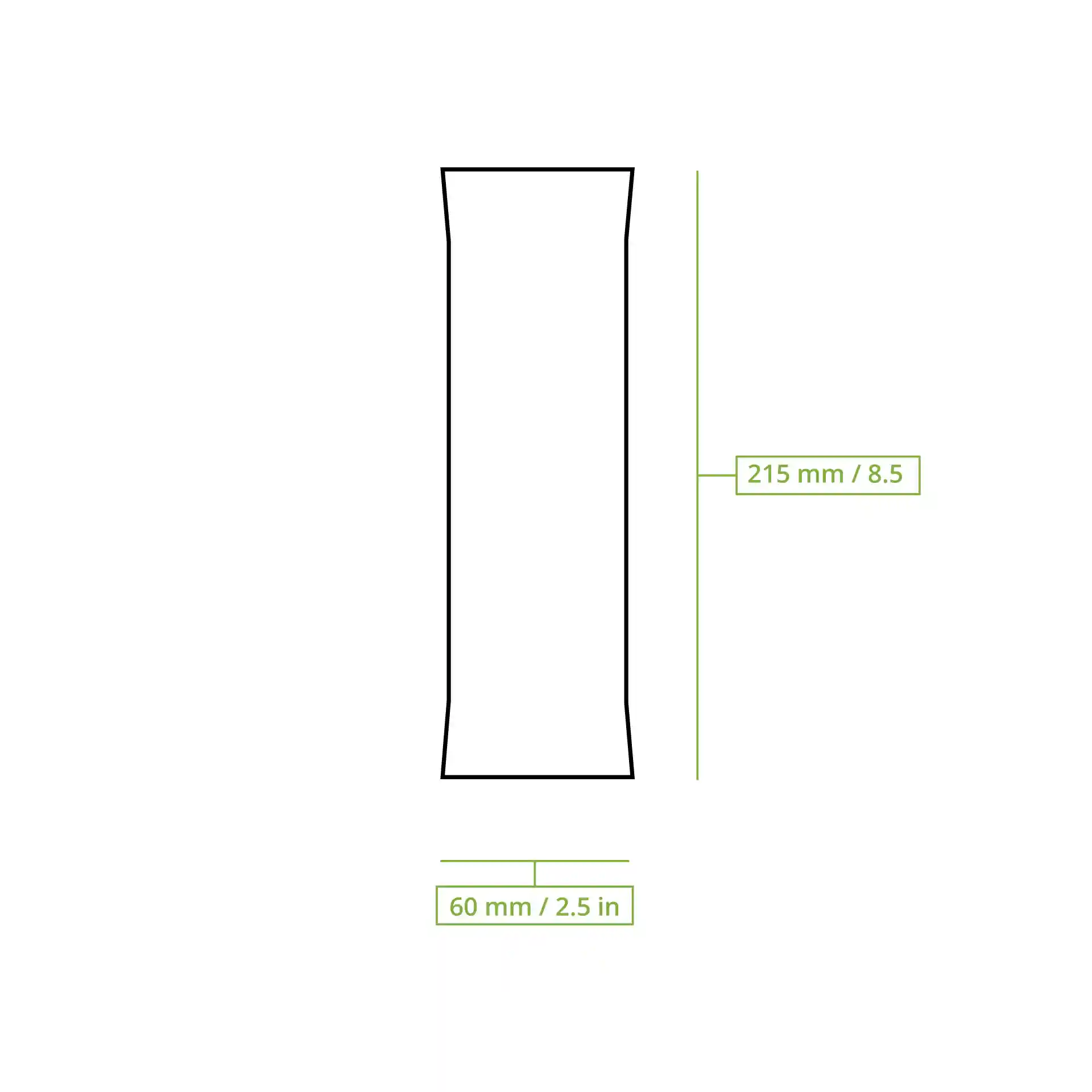 Schematic drawing of a wooden cutlery set with dimensions of 215 mm by 60 mm.