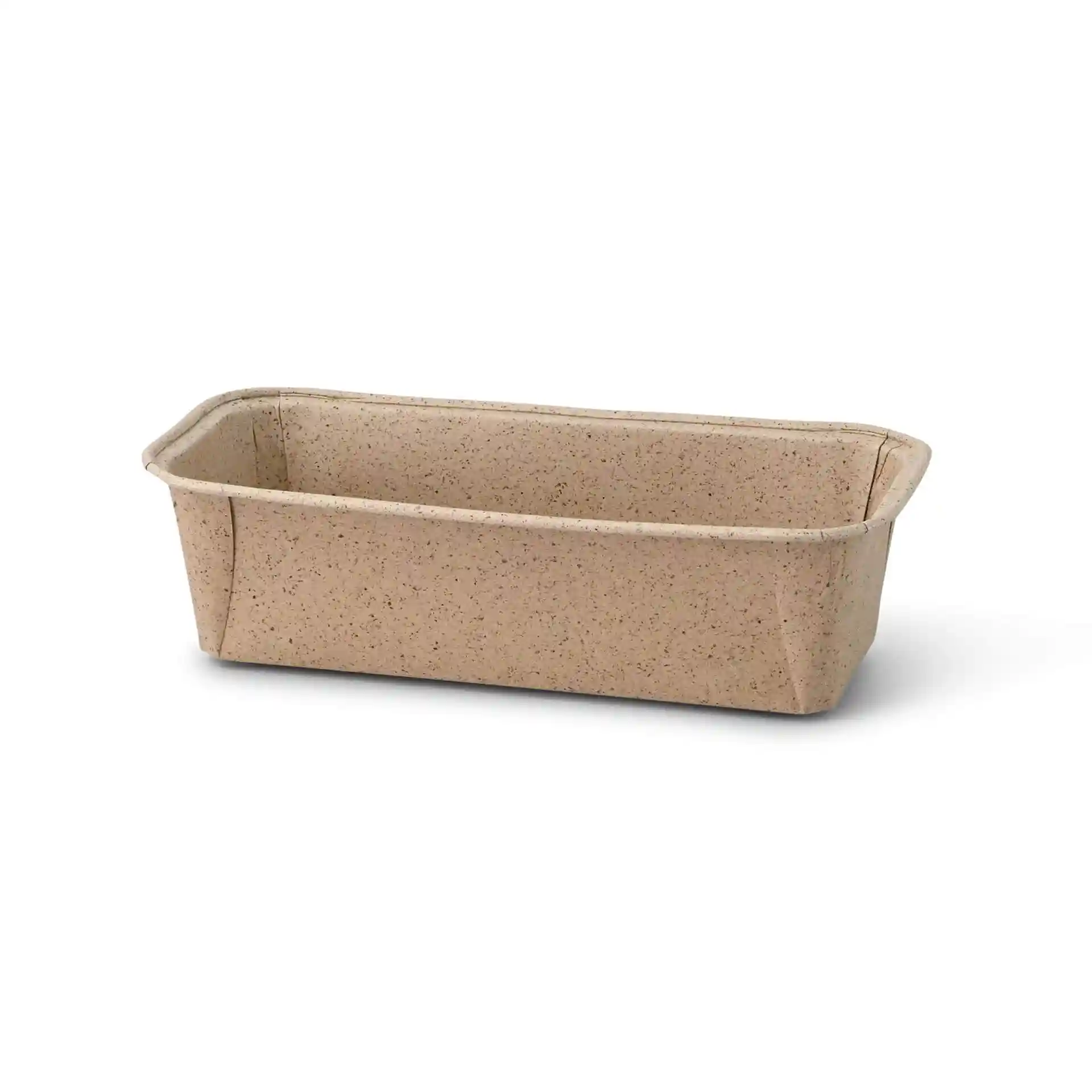Rectangular baking mould made from brown cocoa paper, measuring 20 × 7 × 6 cm.