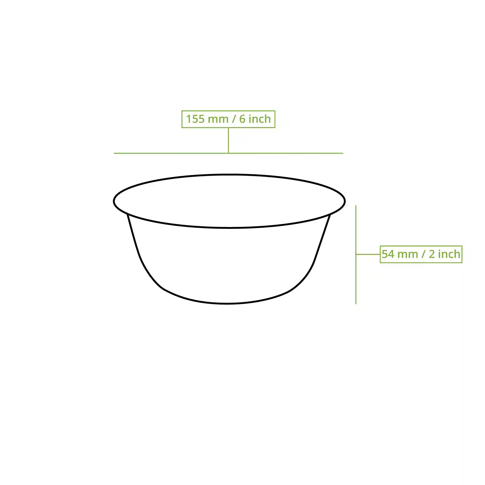 Schematische Zeichnung einer runden Zuckerrüben-Schale mit einem Durchmesser von 155 mm und einer Höhe von 54 mm.