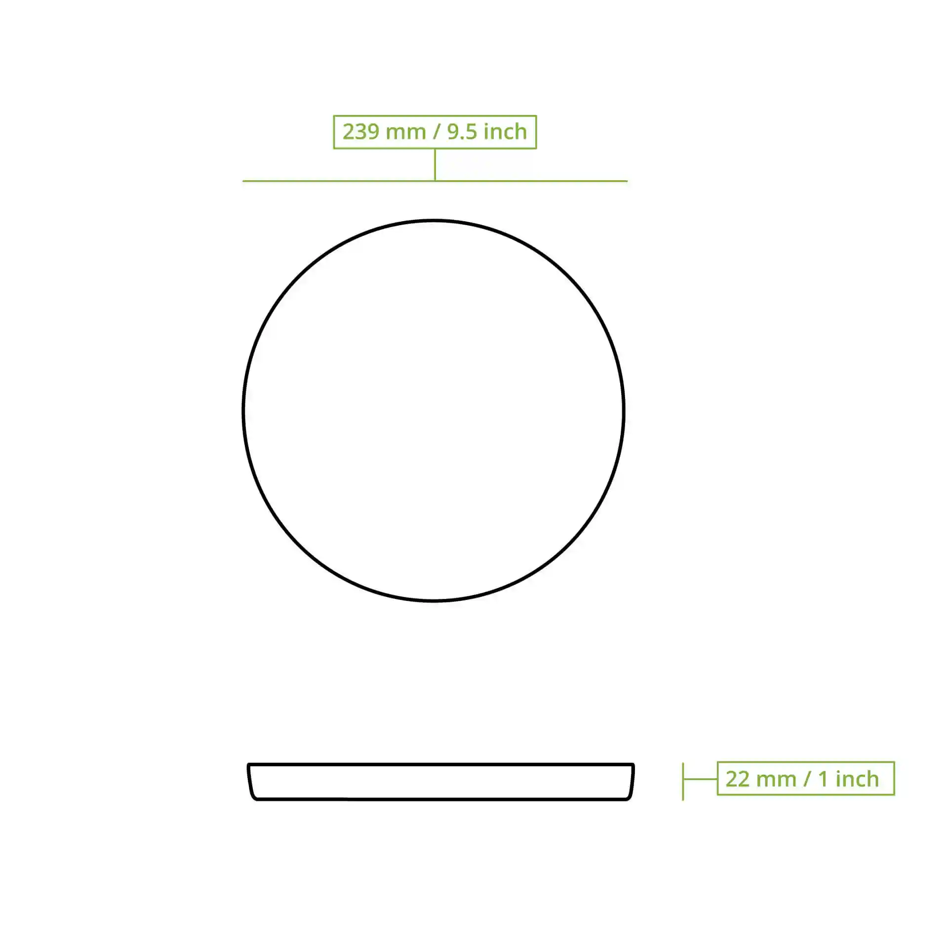 Schematische Zeichnung einer runden Platte mit einem Durchmesser von 240 mm und einer Höhe von 22 mm.
