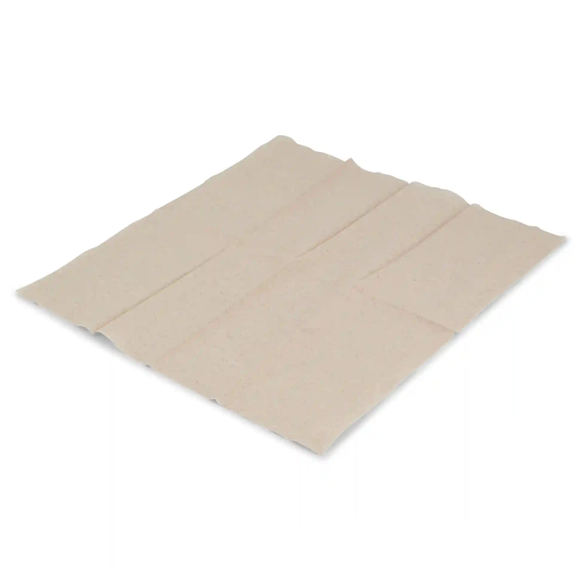 Ungebleichtes Papierserviette, rechteckige Form, 33 x 33 cm, 1-lagig, mit sichtbaren Faltlinien.