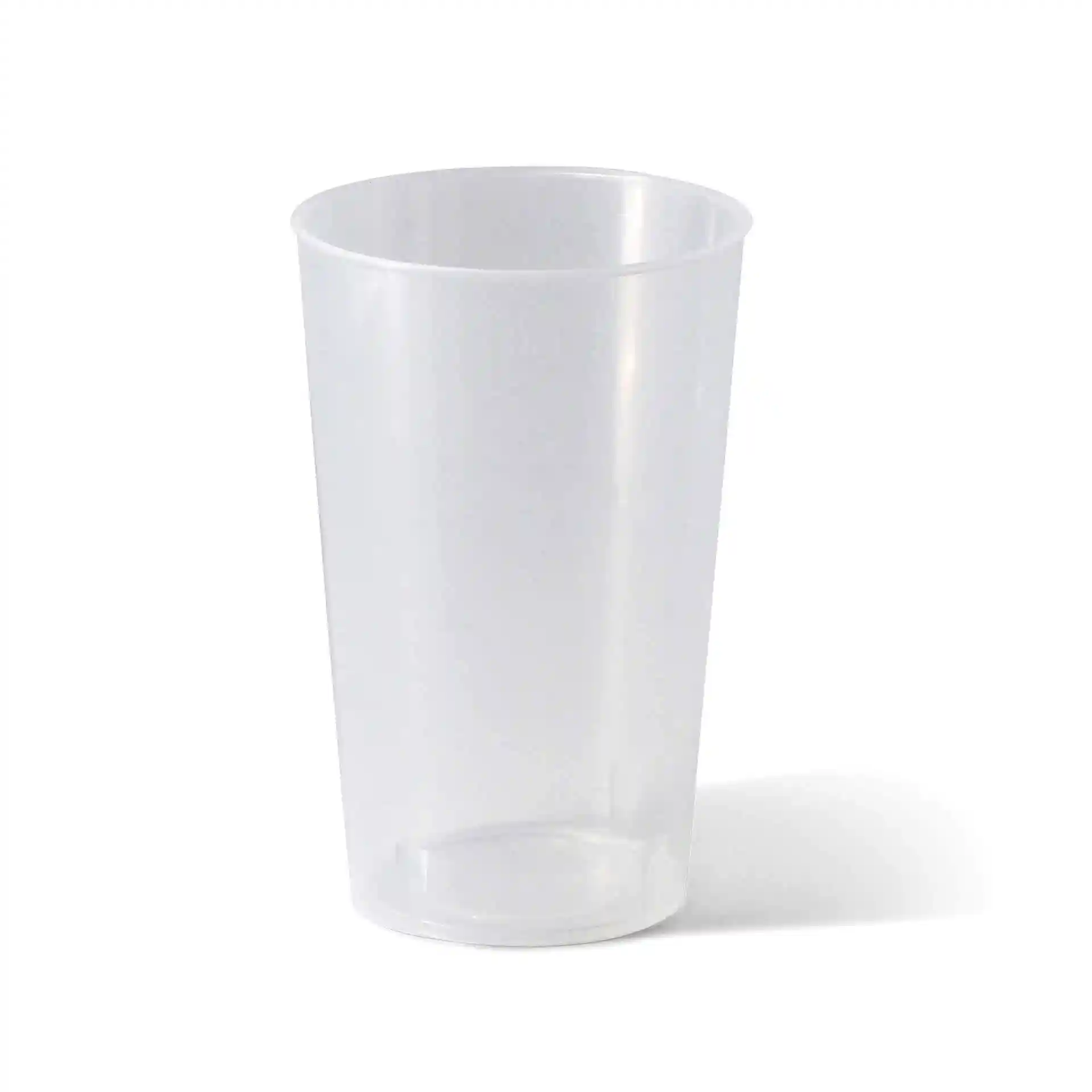 Transparent reusable cup with a height of 138 mm and a top diameter of 90 mm.
