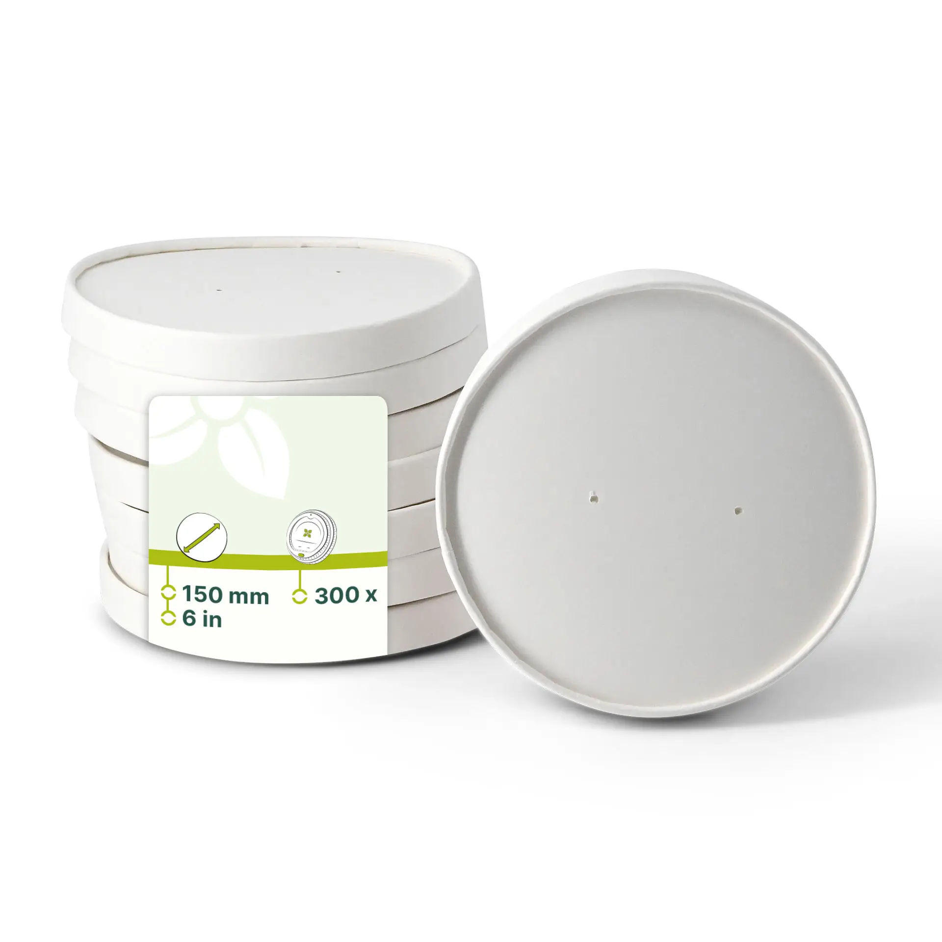 Cardboard lid with membrane (coated) Ø 150 mm, white, round (for paper bowls) Cardboard lid with membrane (coated) Ø 150 mm, white, round (for paper bowls)