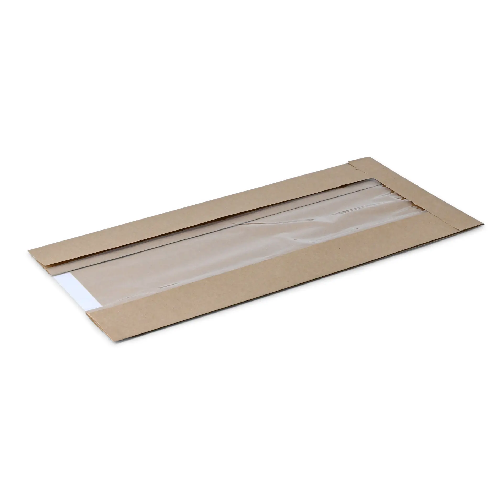 Flat paper bread bag with Window L, 20 x 11 x 41 cm, brown dre02148-baeckertueten-aus-papier-mit-fenster-l-20-x-11-x-41-cm-braun-1