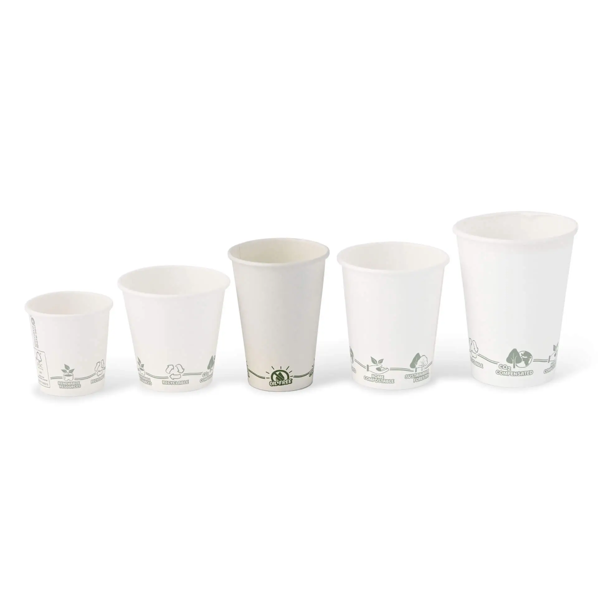 Automaten Becher "EcoUp©"- Icons, 180 ml / 7,5 oz, Ø 70 mm, einwandig, weiß, PLA-beschichtet