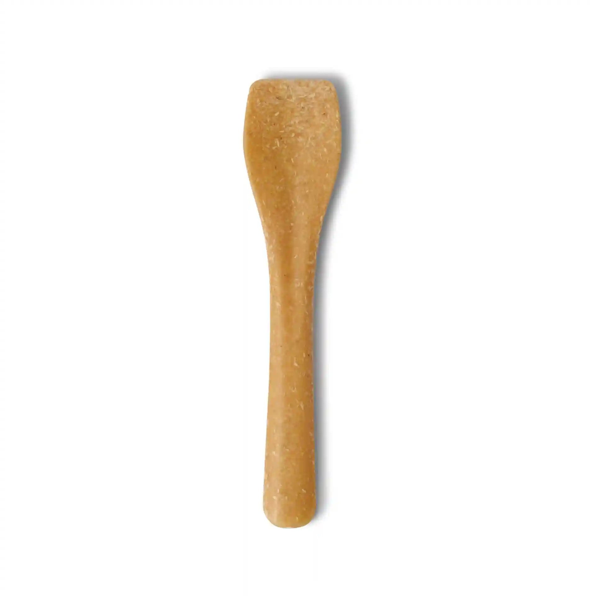 Brown reusable ice cream spoon, 9.5 cm long, made from bio compound material.