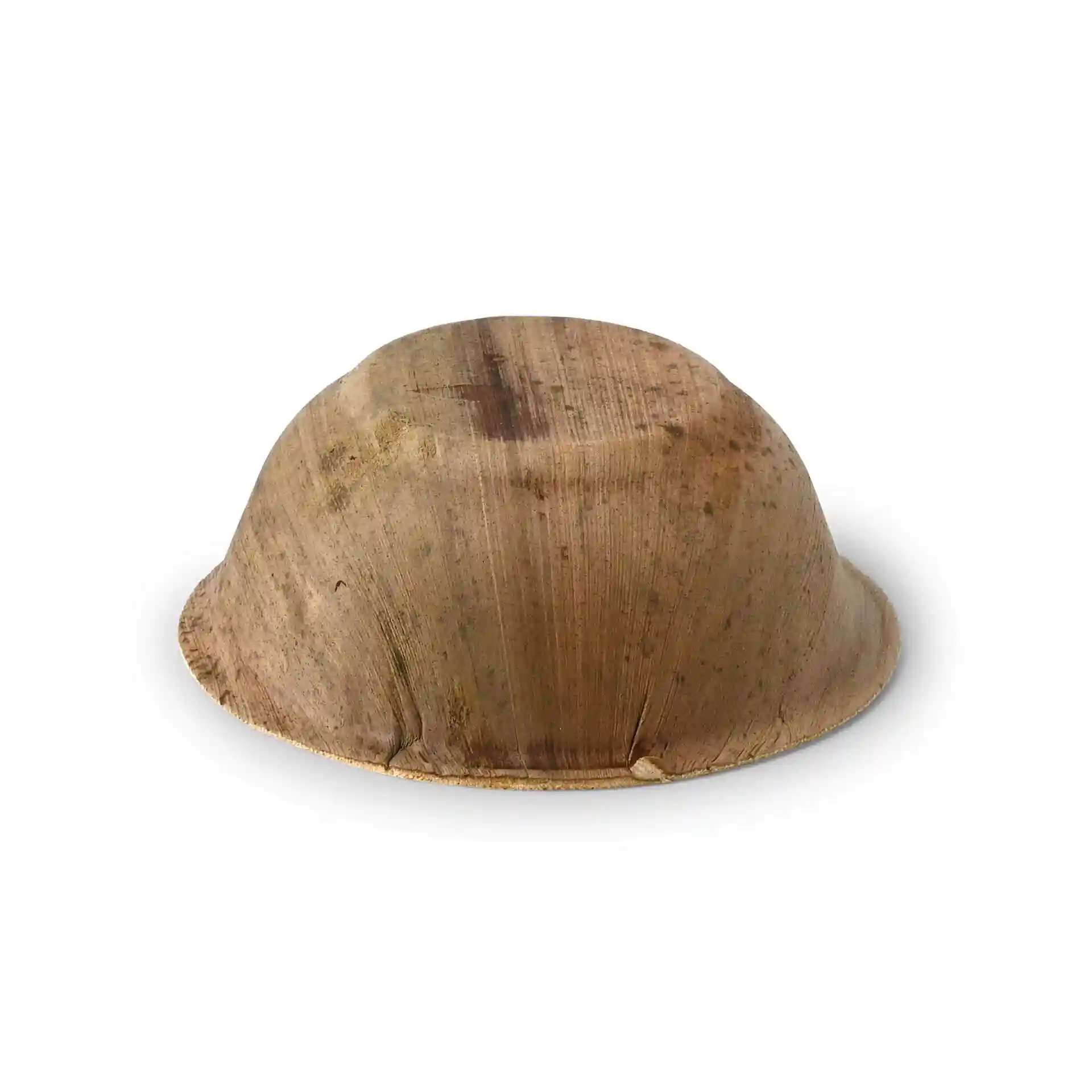 Runde Palmblatt-Schüssel mit einer Höhe von 48 mm und einem Durchmesser von 133 mm, zeigt eine natürliche Maserung.