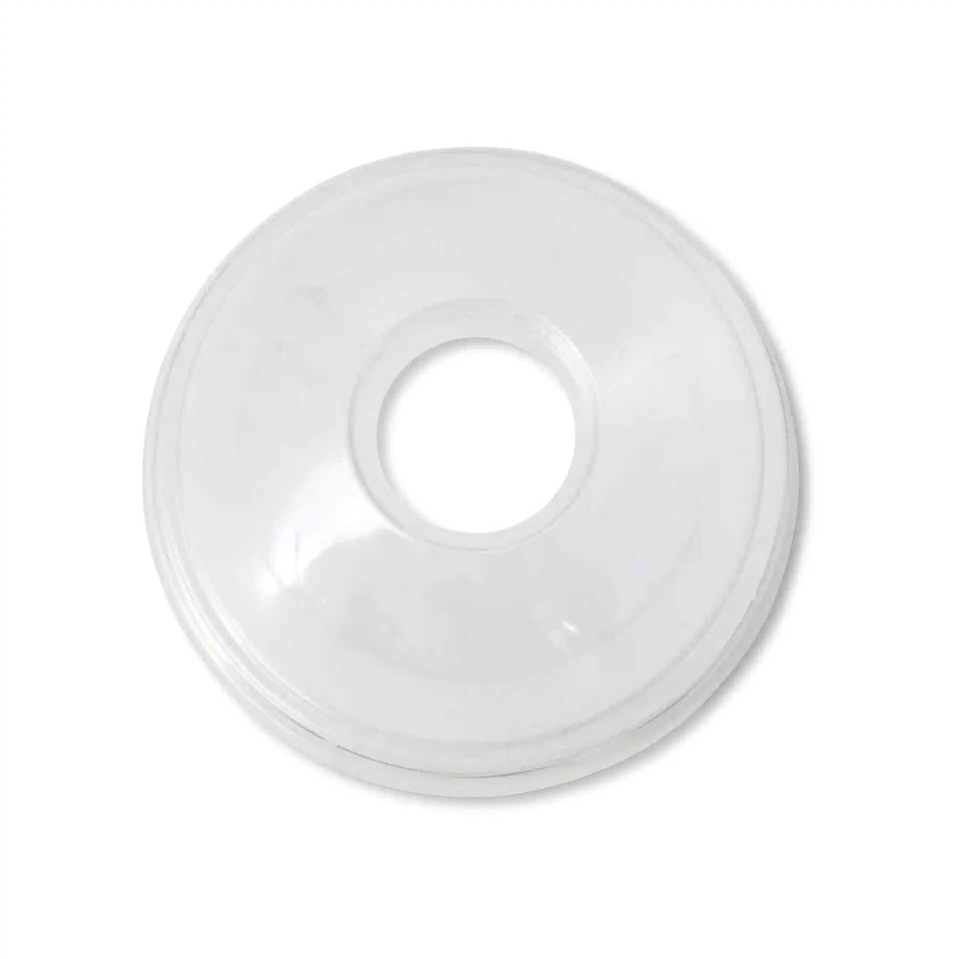 Transparenter rPET-Domdeckel mit einem Strohhalmloch, Durchmesser 95 mm und Höhe 38 mm.