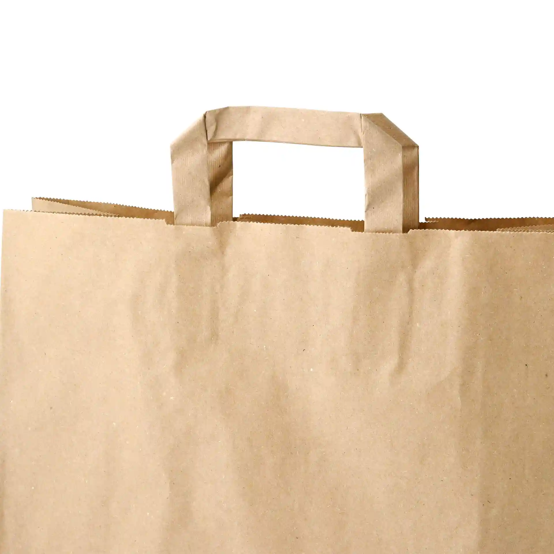Brown paper carrier bag with a rectangular handle, dimensions 32 x 12 x 40 cm.