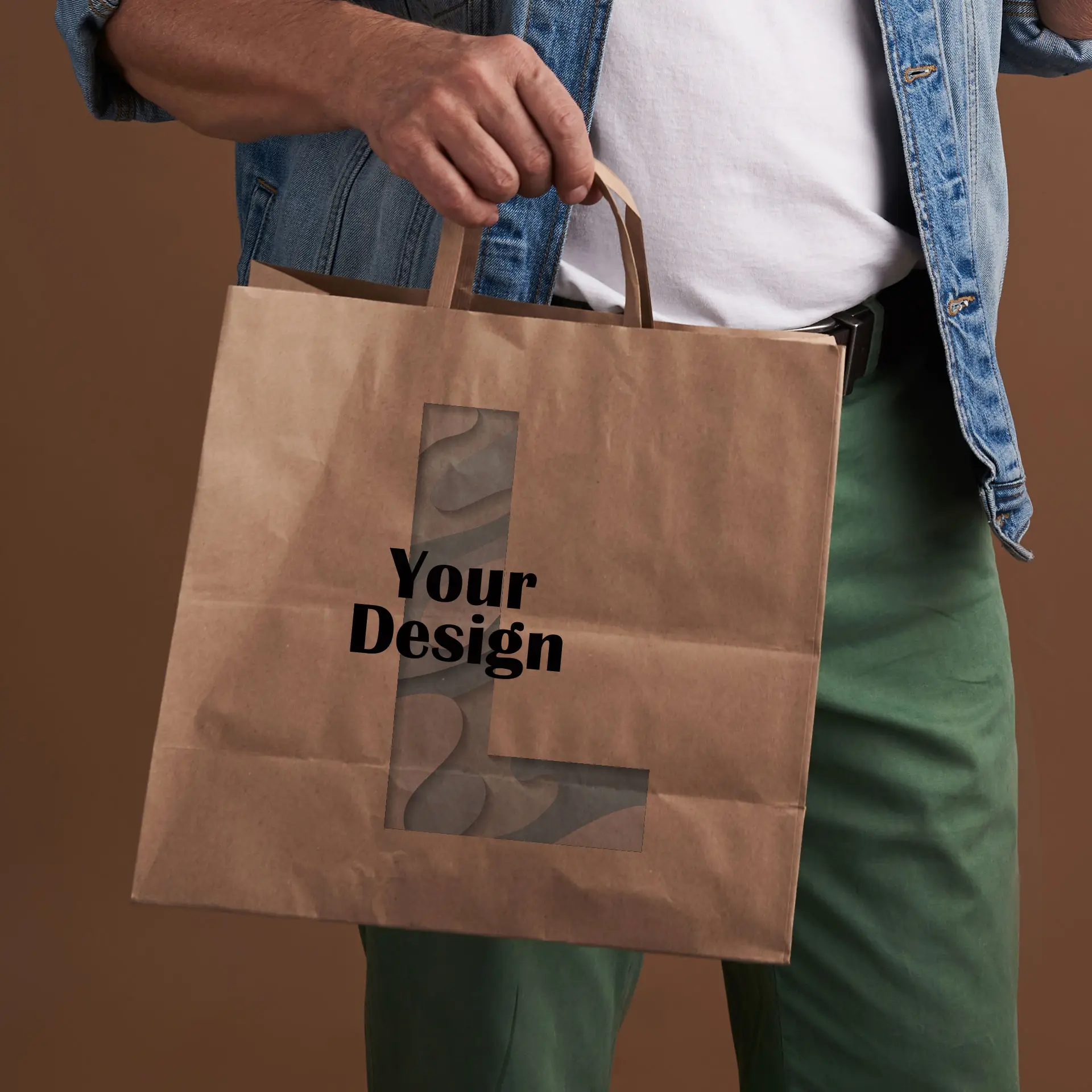 Paper carrier bags, brown, L - wide base 26 x 17 x 25 cm