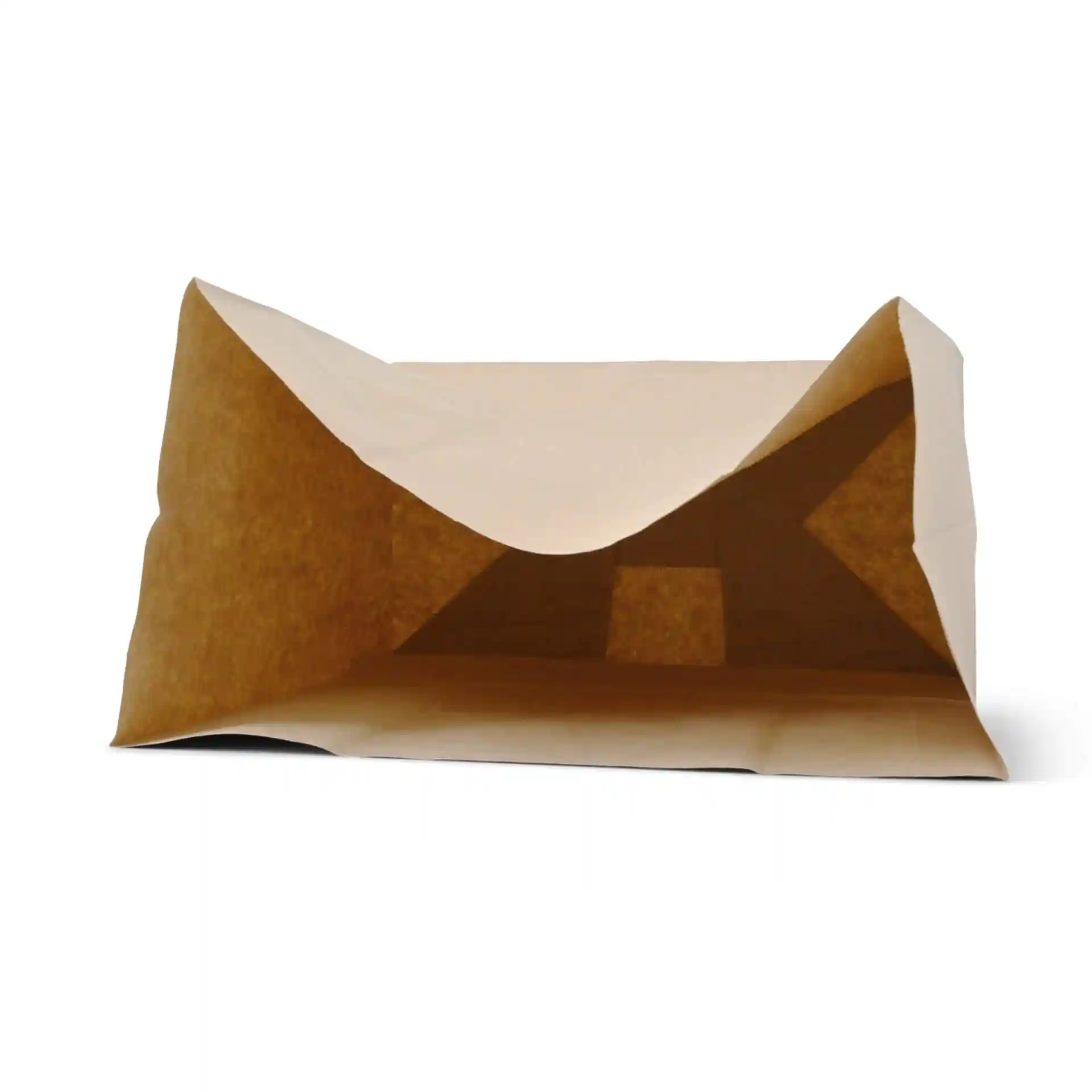 Brown kraft shopping bag with a rectangular shape, open at the top, showing the interior.