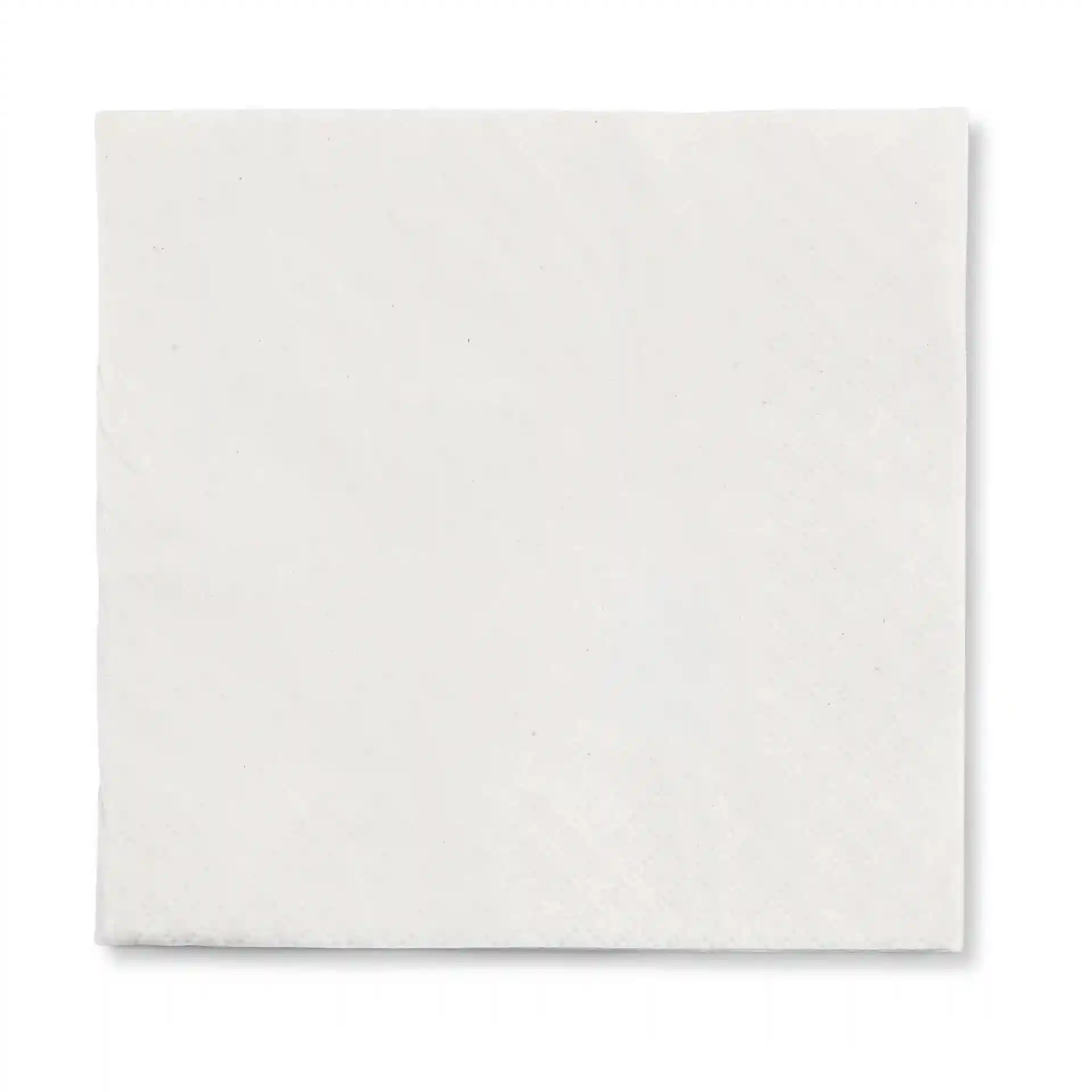 White square cocktail napkin, 24 x 24 cm, 2-ply, with a black recycling symbol and text on one corner.