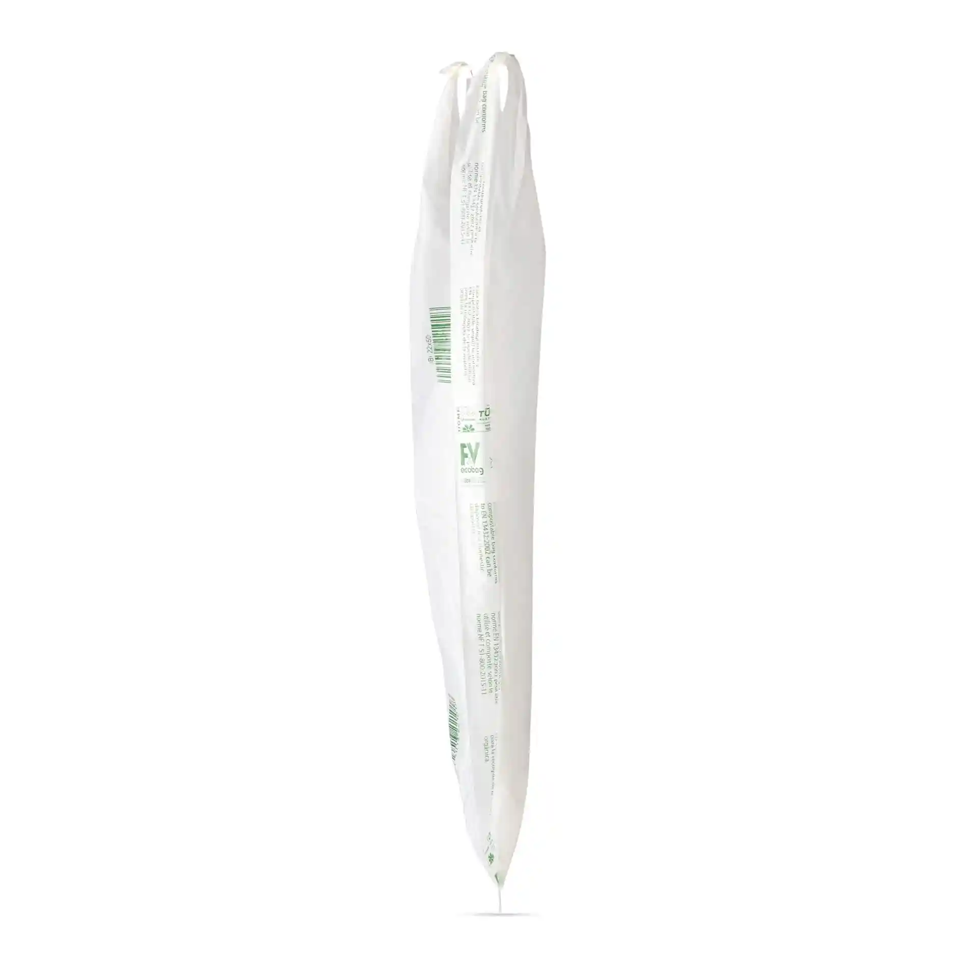 White bag with printed markings, measuring 22 x 13 x 50 cm, shown upright on a plain background.
