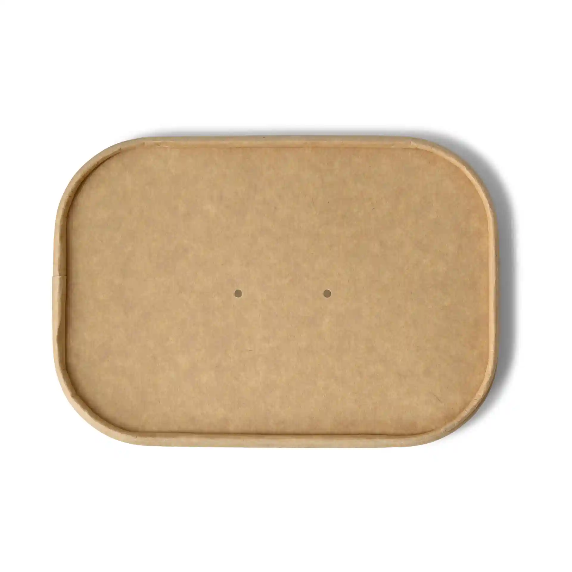 Rectangular brown cardboard lid measuring 17.5 x 12.5 cm with two small holes on the surface.
