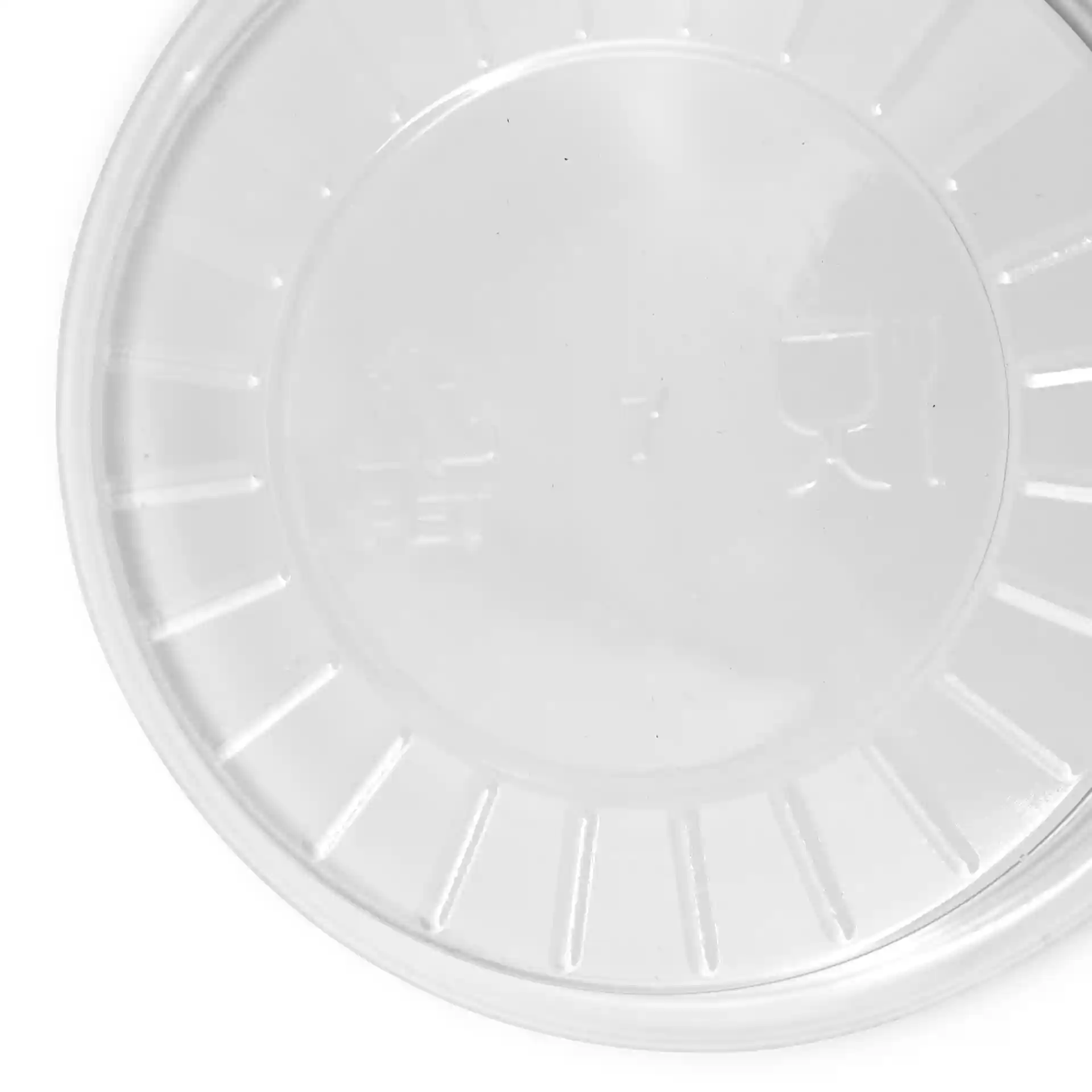 Clear round rPET sauce pot with a diameter of 75 mm and a height of 17 mm, showing the bottom interior.