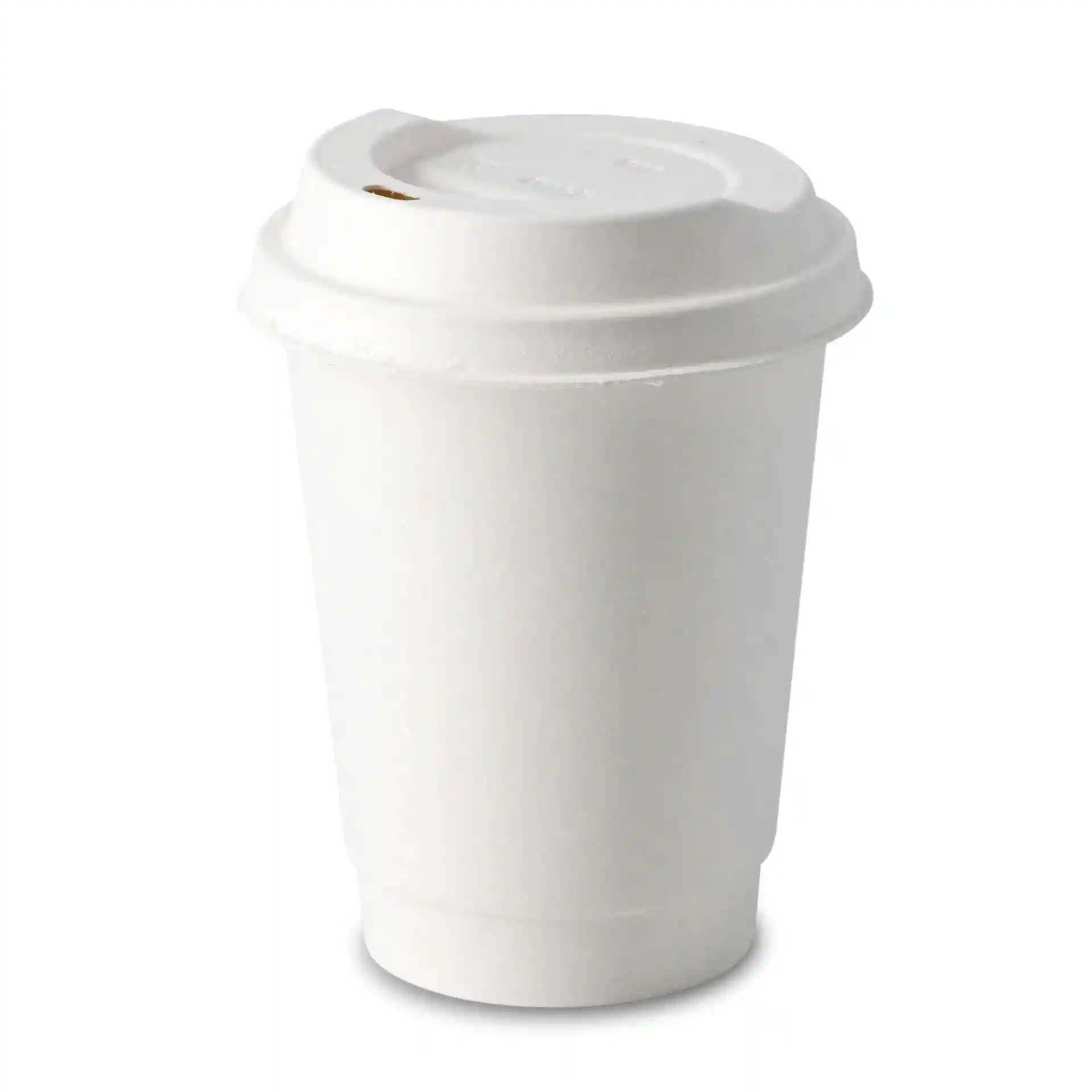 White double wall coffee cup with a lid, 300 ml capacity, height 110 mm, diameter 90 mm.