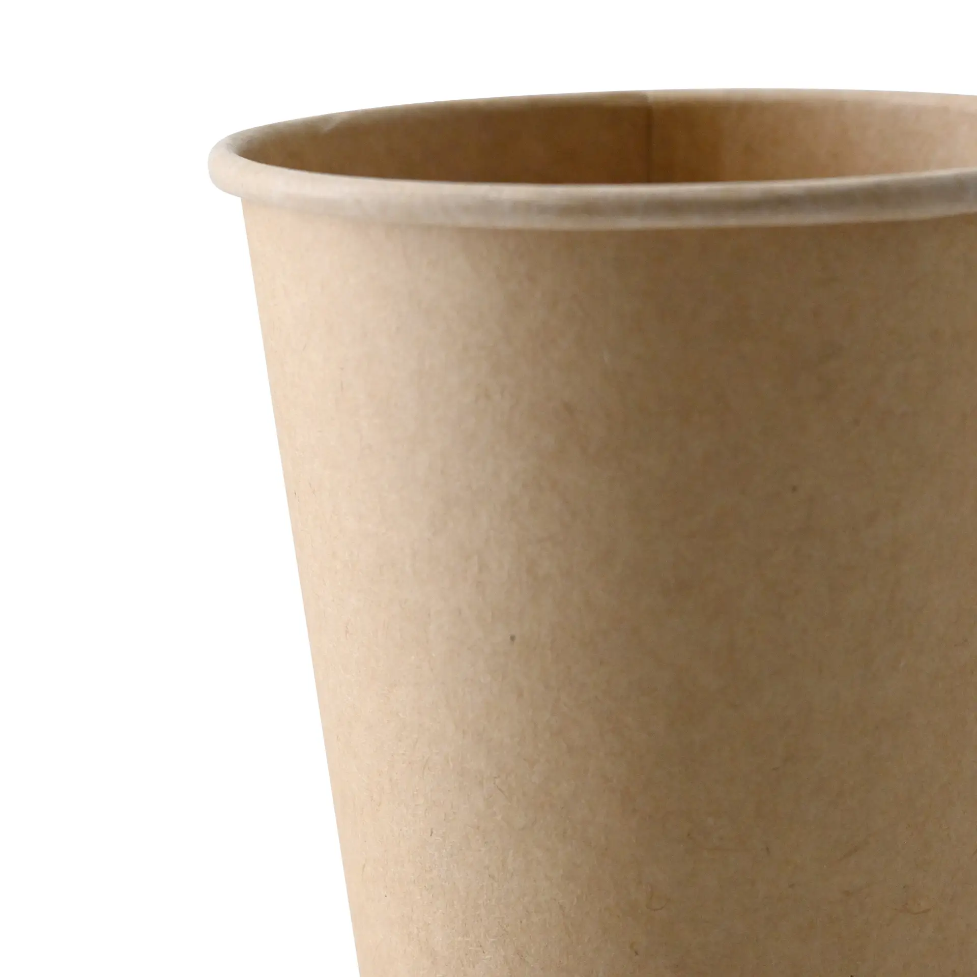 One brown cardboard vending cup; single wall, 180 ml capacity, designed for hot beverages, with a minimalist style.